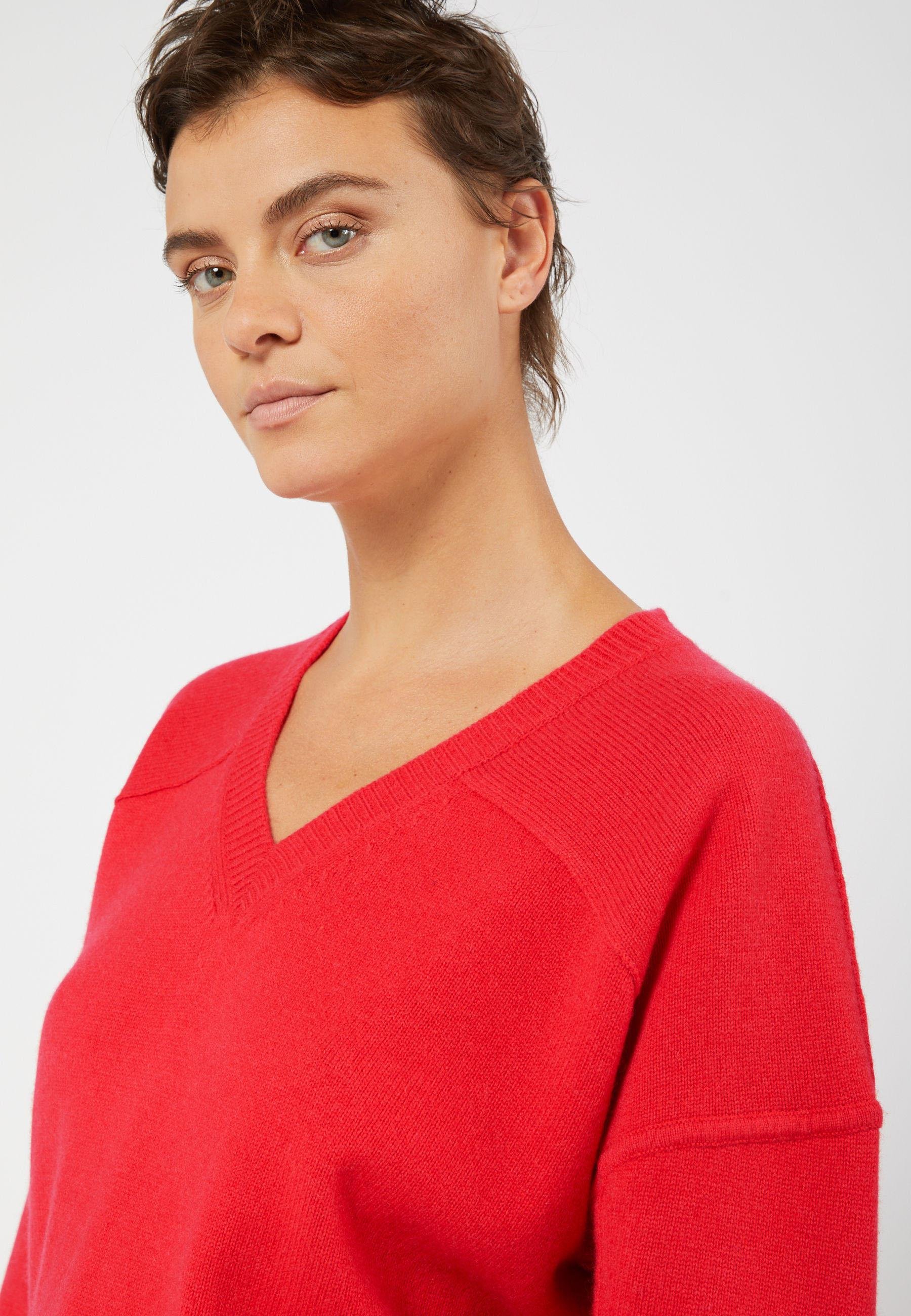 Oversized V-neck cashmere sweater in 4-ply yarn RODIER Orange