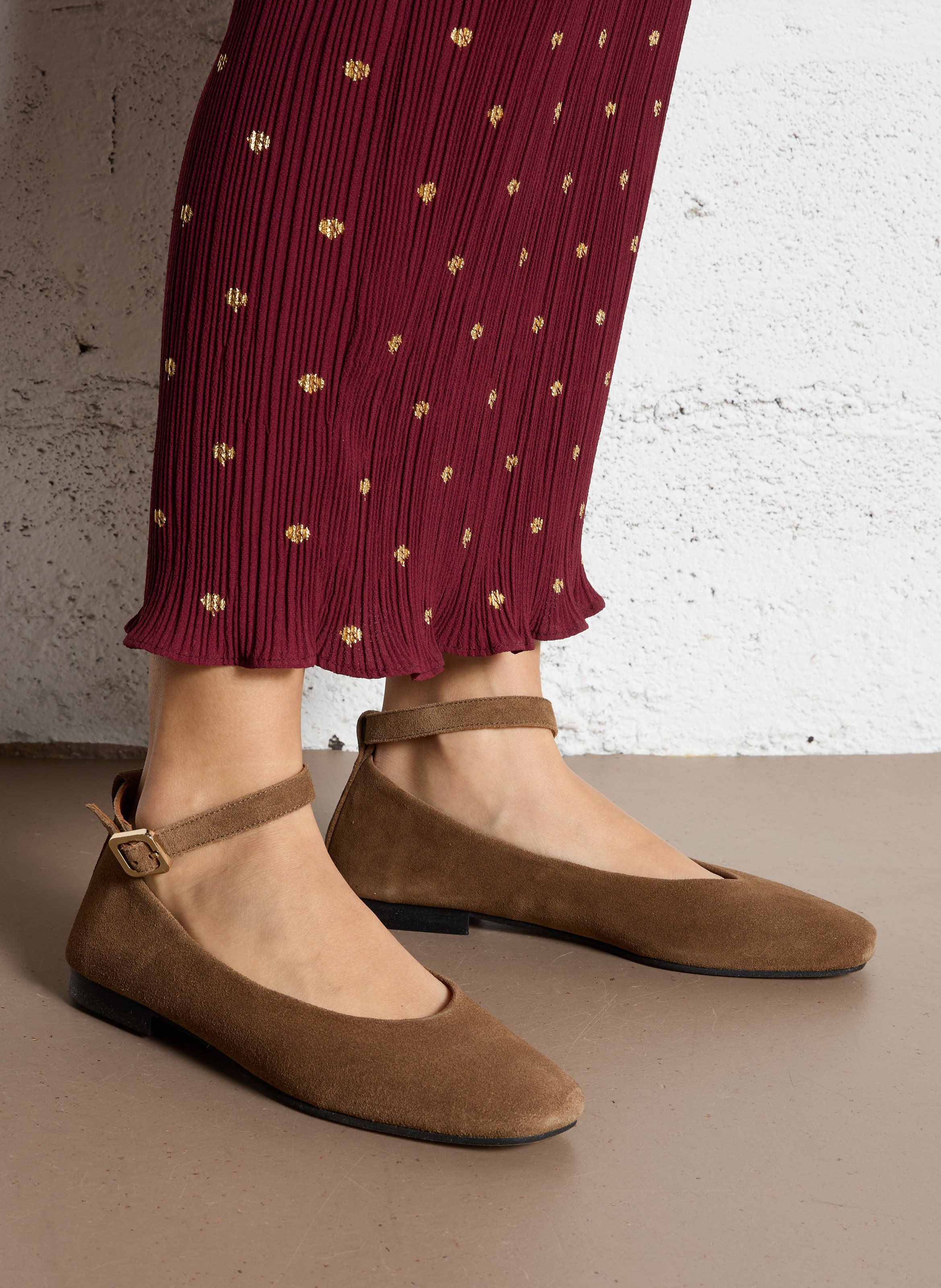 Ballerines à brides en cuir velours MELLOW YELLOW Marron