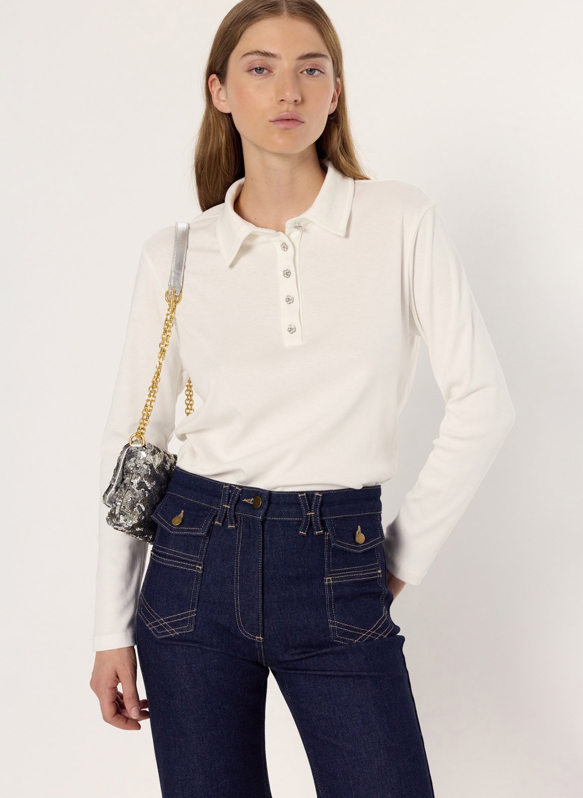 Top col polo en coton GERARD DAREL Beige