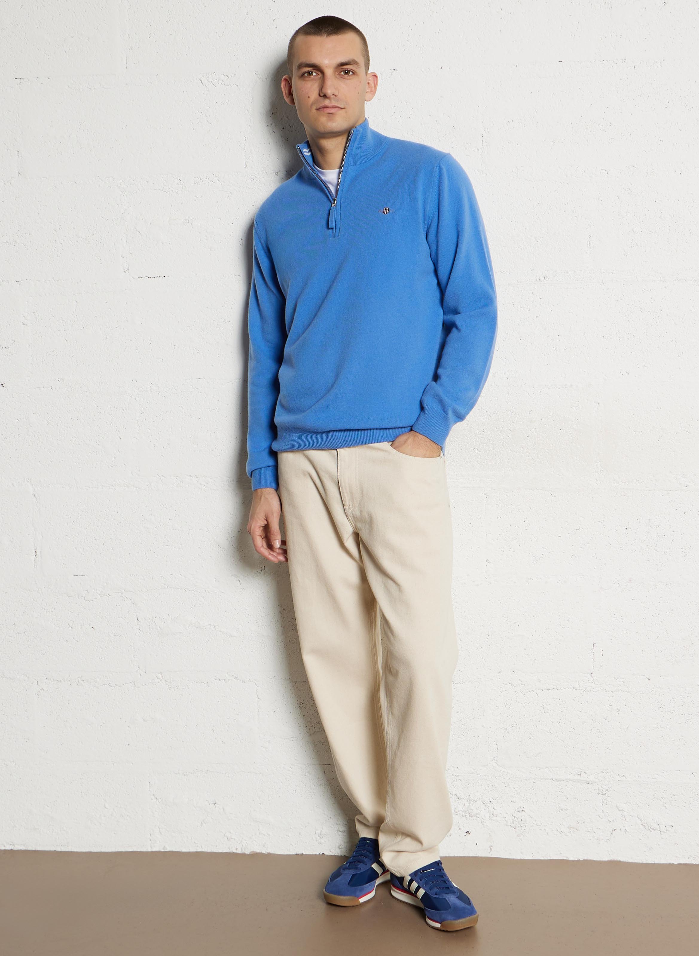 High-neck wool sweater with zip GANT Blue