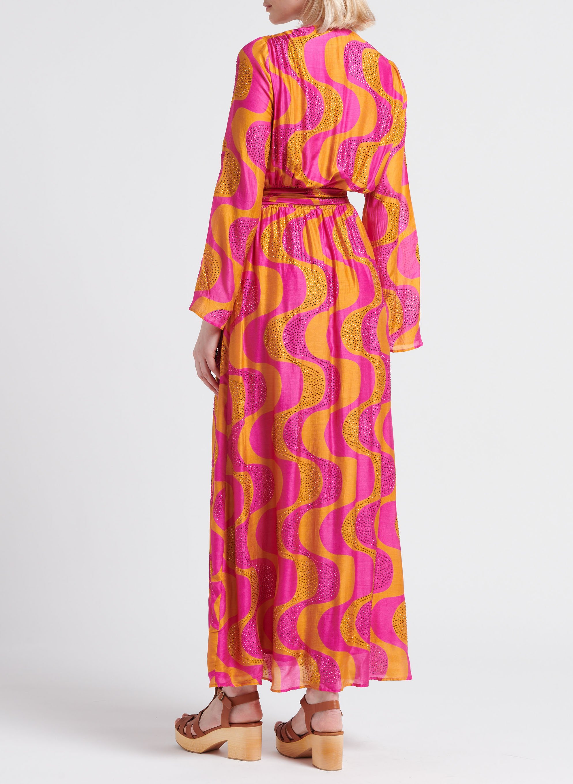 Lange jurk met V-hals en strass SUNDRESS Oranje