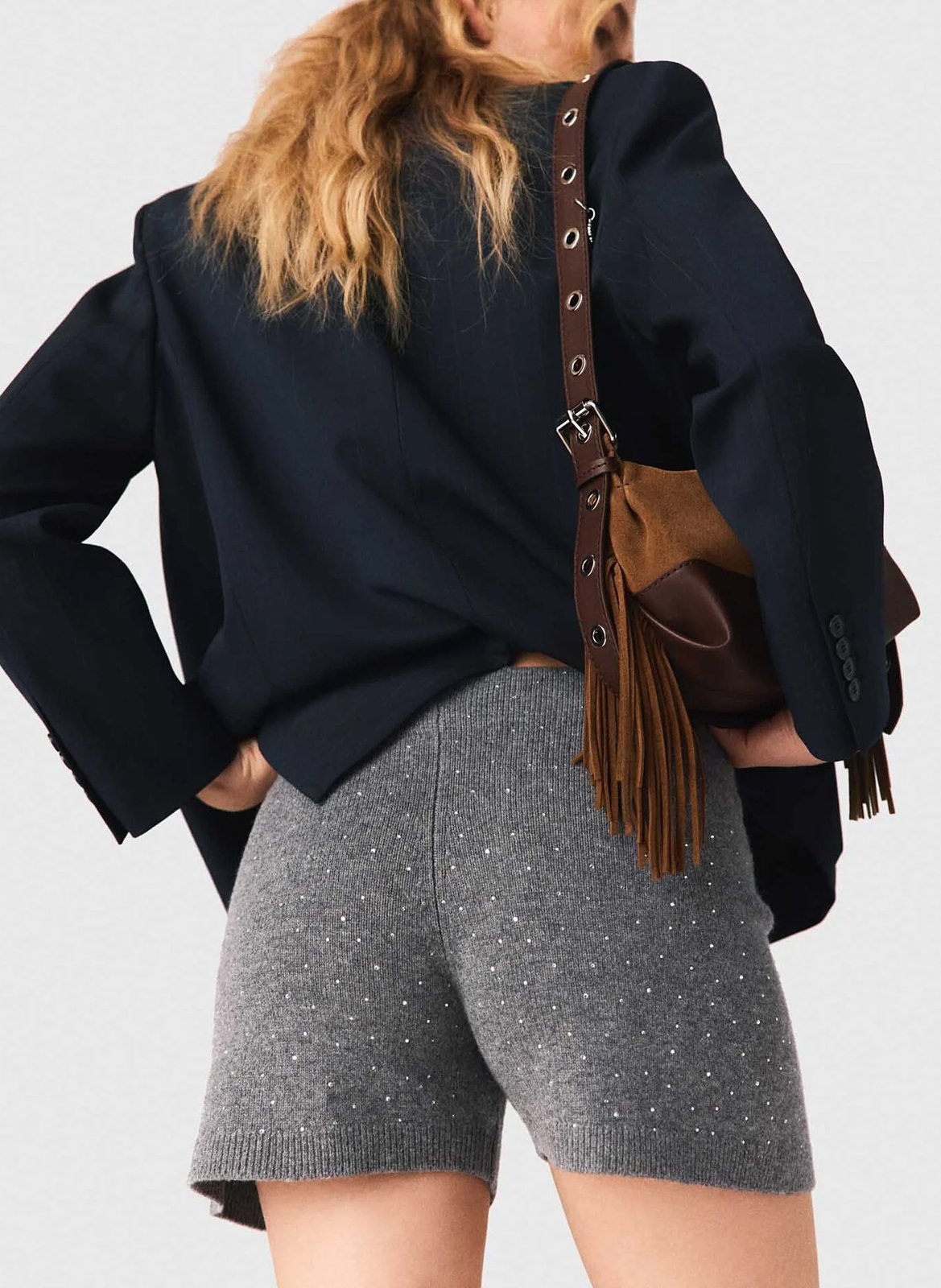 Short en maille à strass MAJE Gris