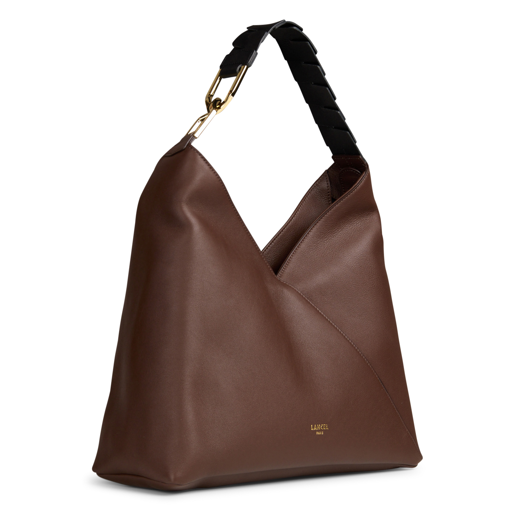 Geschnürte Beuteltasche aus strukturiertem Leder Braun