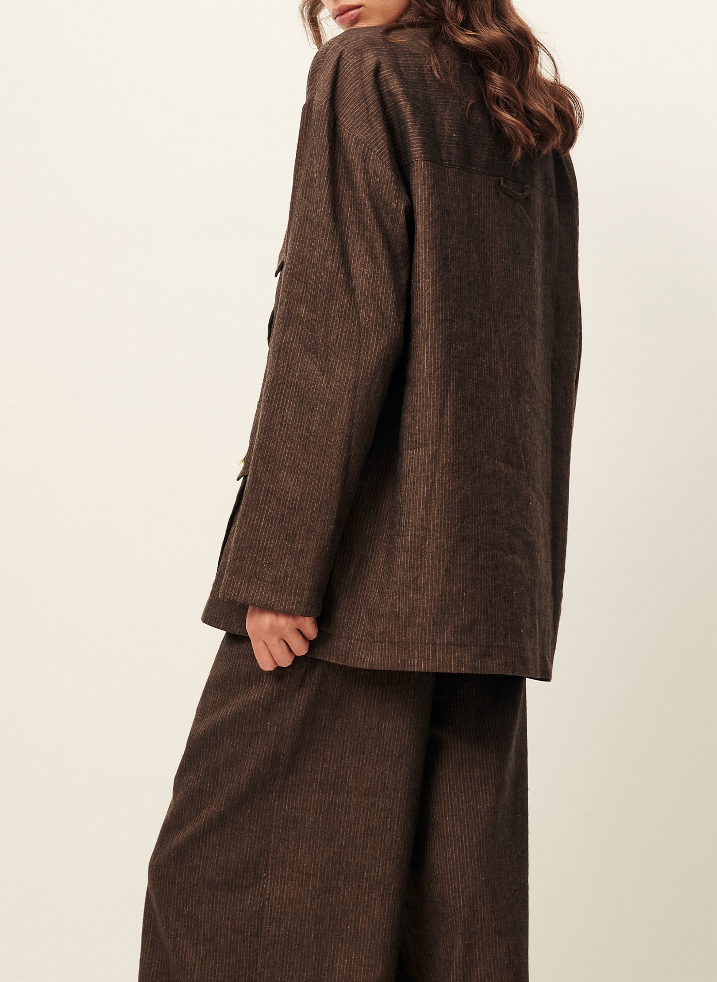 Pantalon large en lin mélangé SESSUN Marron