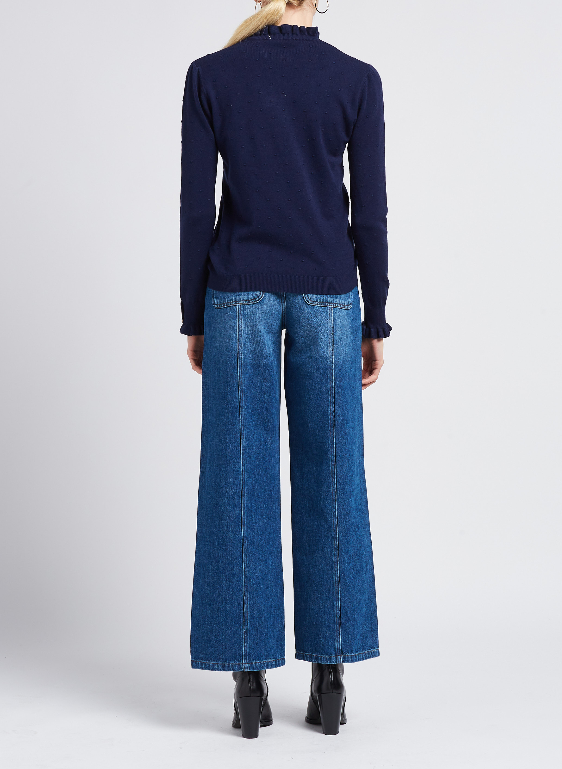Pull col rond jacquard à volants LA PETITE ETOILE Blauw