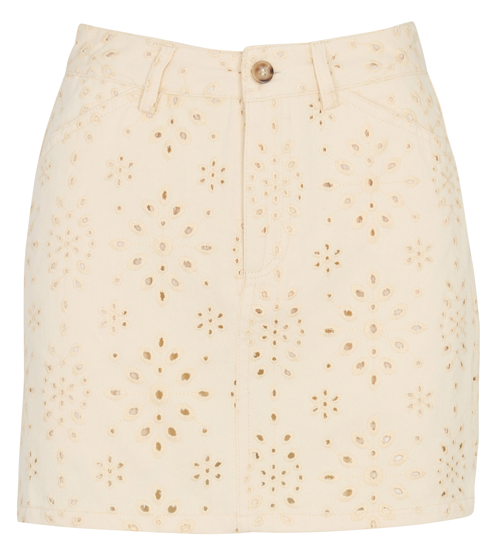 Mini jupe courte droite brodée THE KORNER Blanc