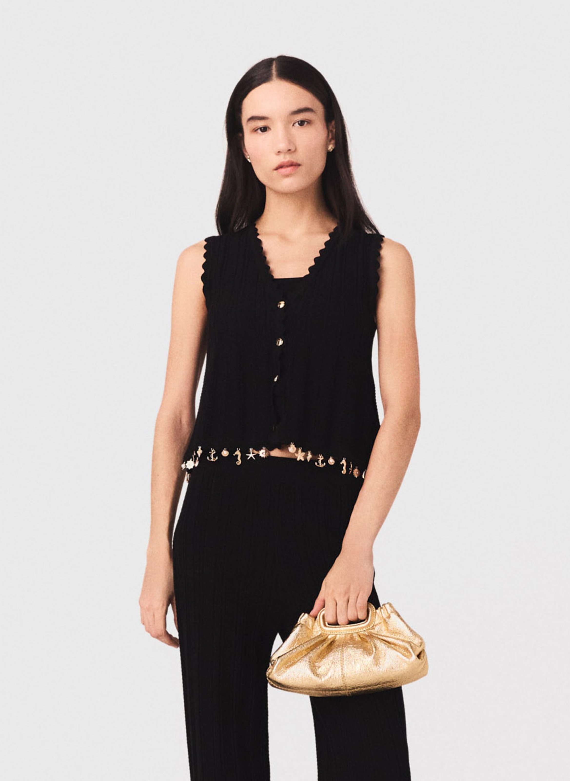 Recht vest met V-hals | katoenblend MAJE Zwart