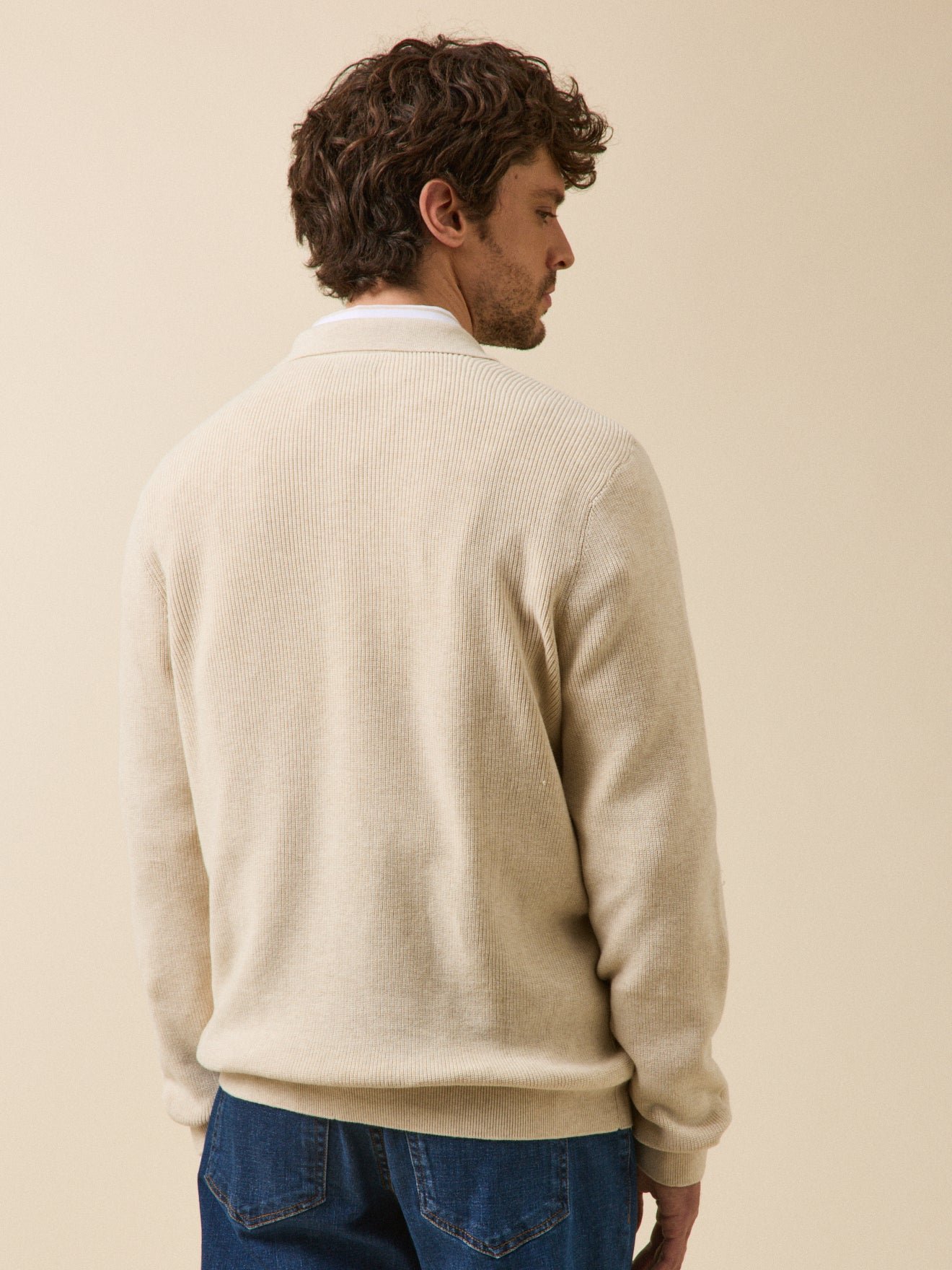 Pull col polo  coton biologique CYRILLUS Beige