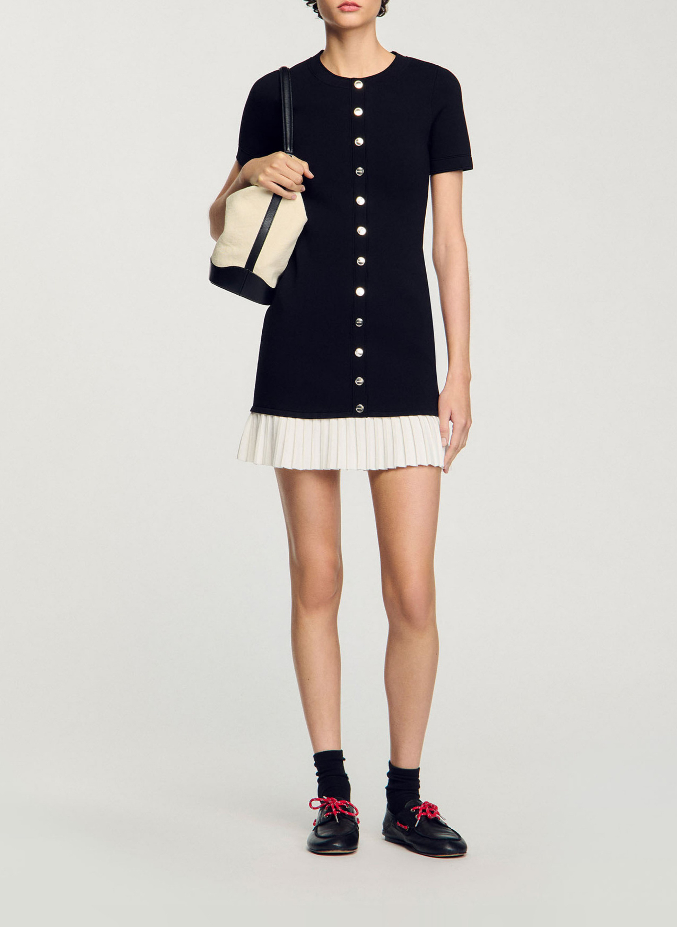 Short knit dress with ruffle SANDRO Black
