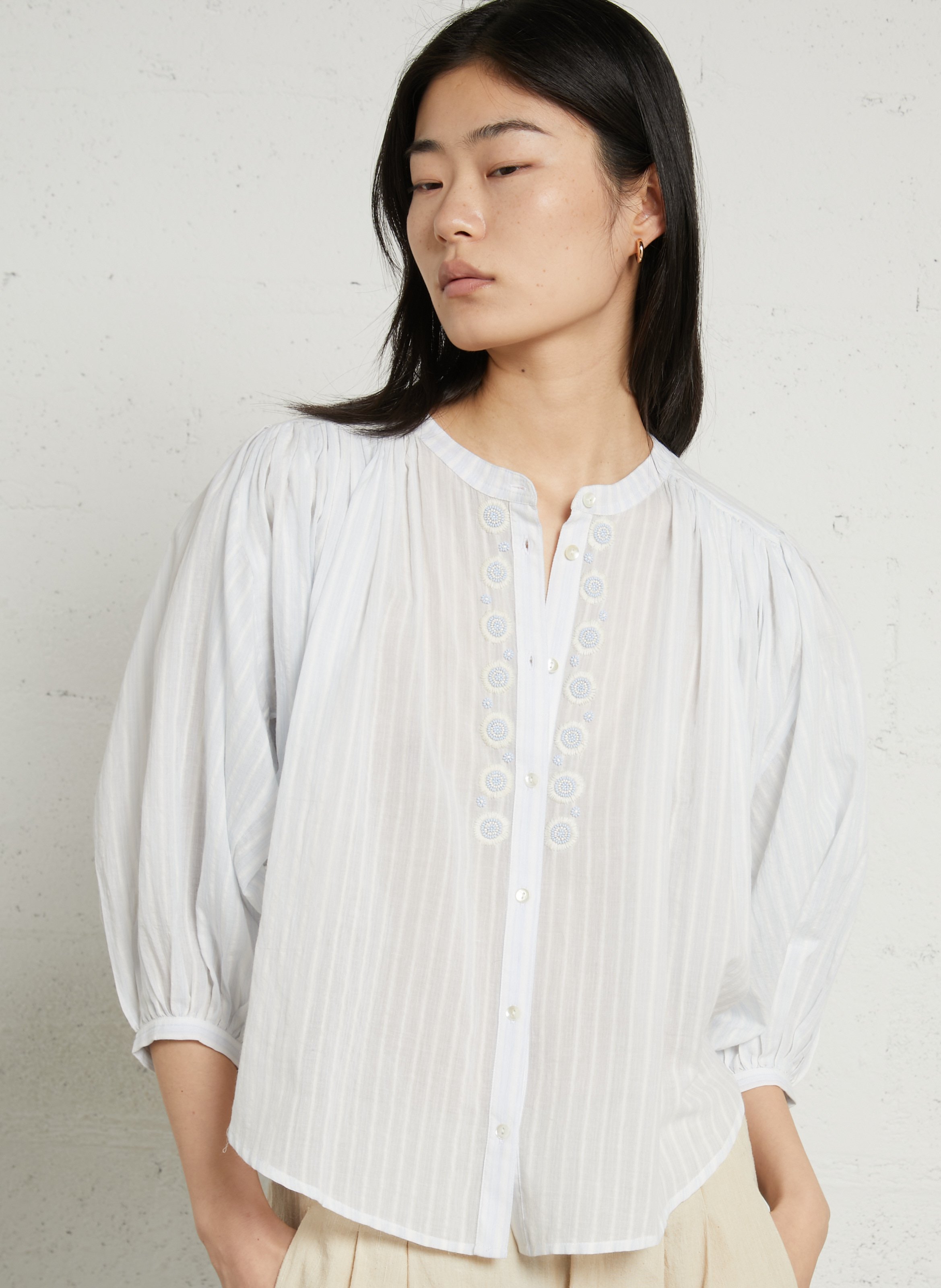 Baumwollbluse mit Rundhalsausschnitt BELLA JONES Blau