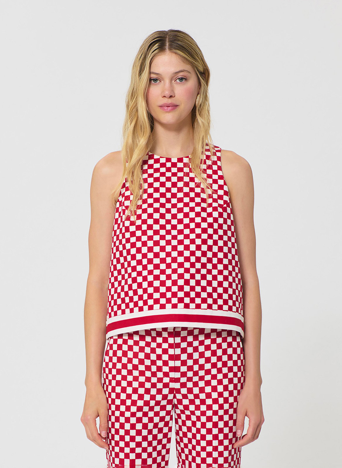 Sleeveless checkered linen blend top TARA JARMON Red