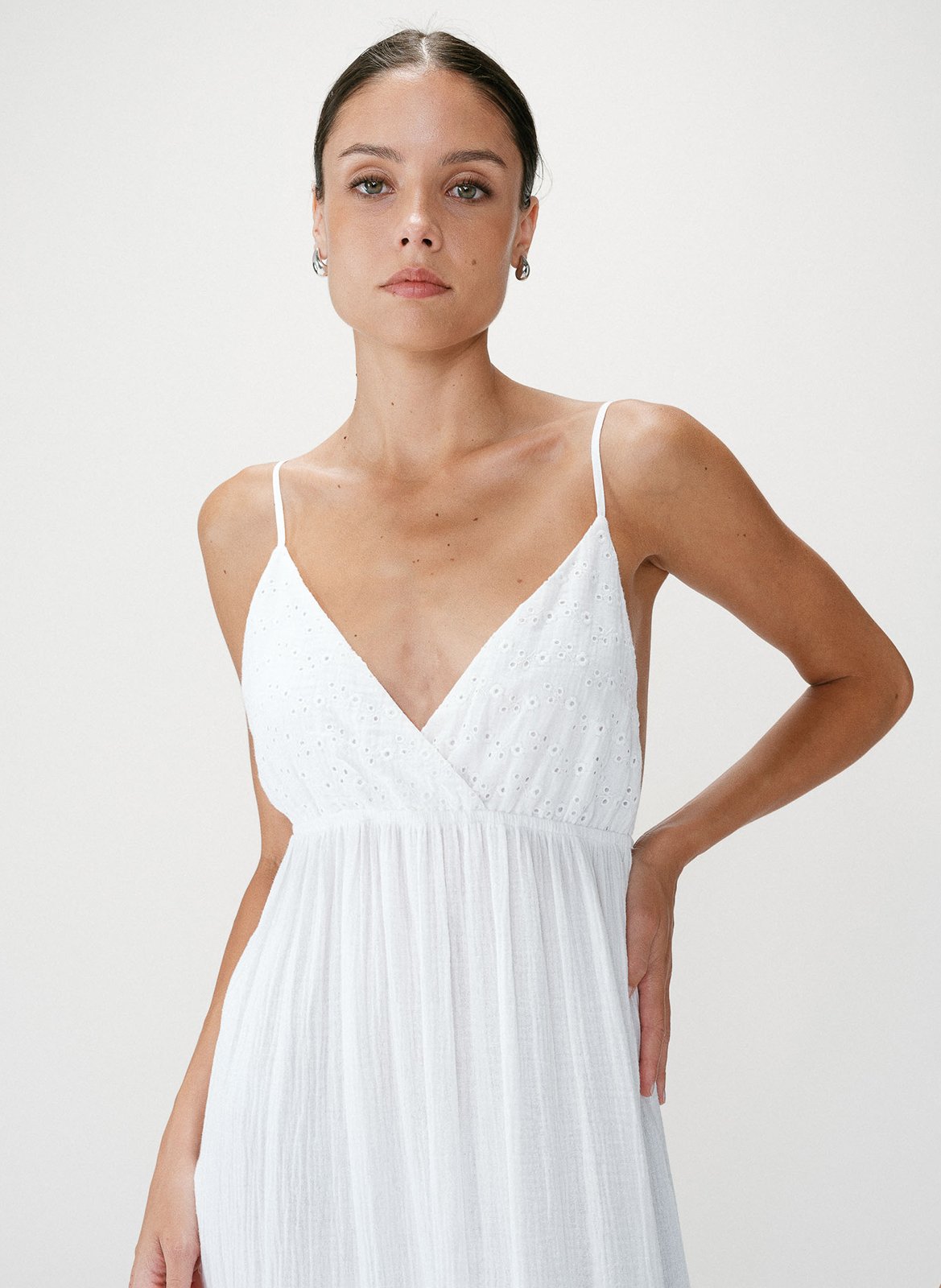 Robe longue décolleté V en coton GRACE ET MILA Blanc