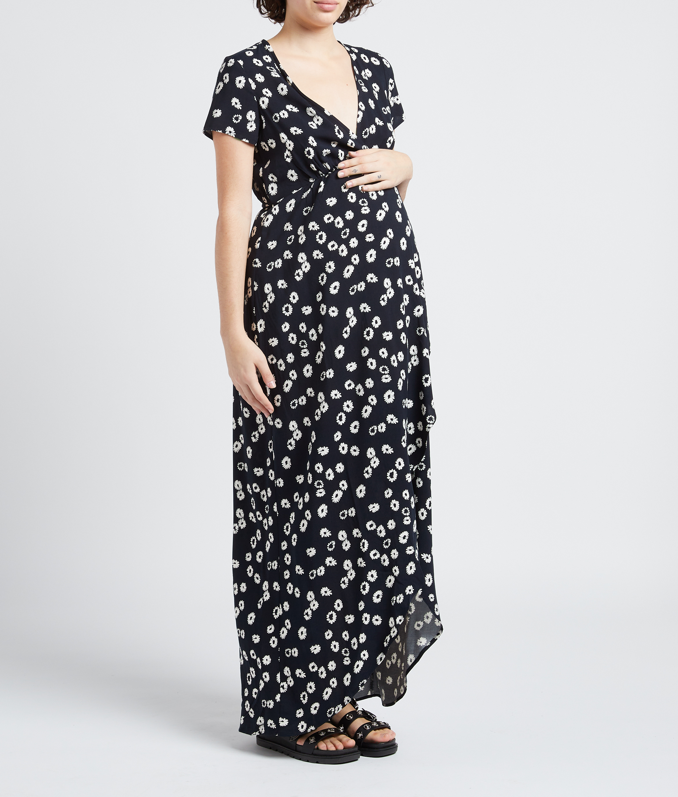 Straight printed maternity wrap dress SERAPHINE Black