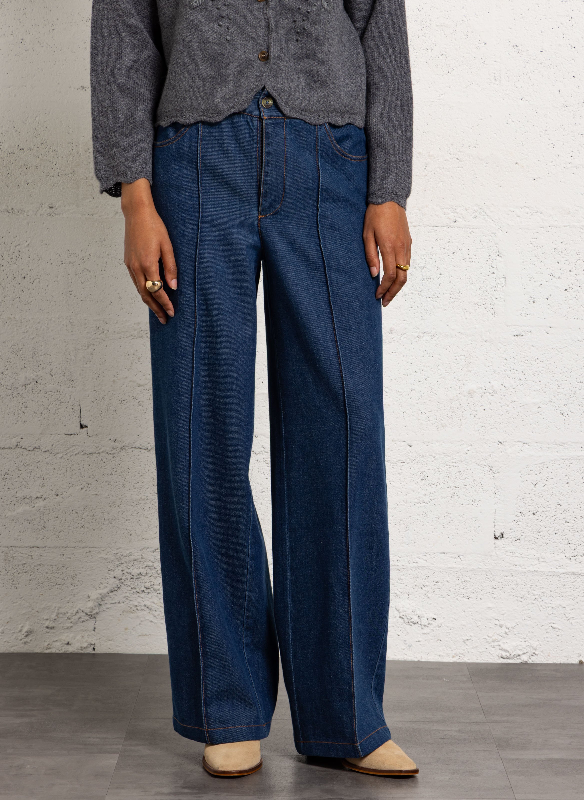 Soft wide-leg denim trousers LOUISE MISHA Blue