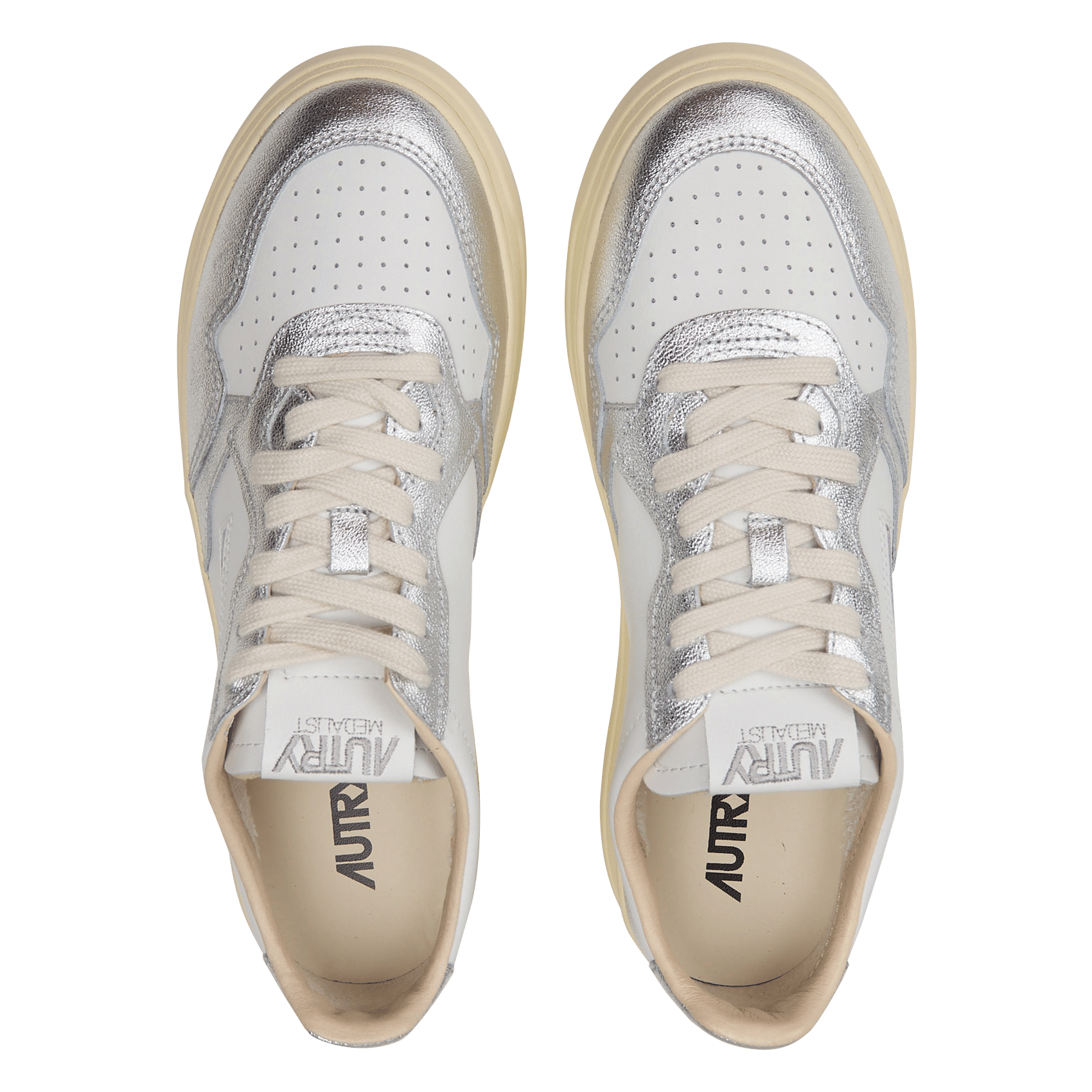 Low-top leather mix sneakers AUTRY Silver