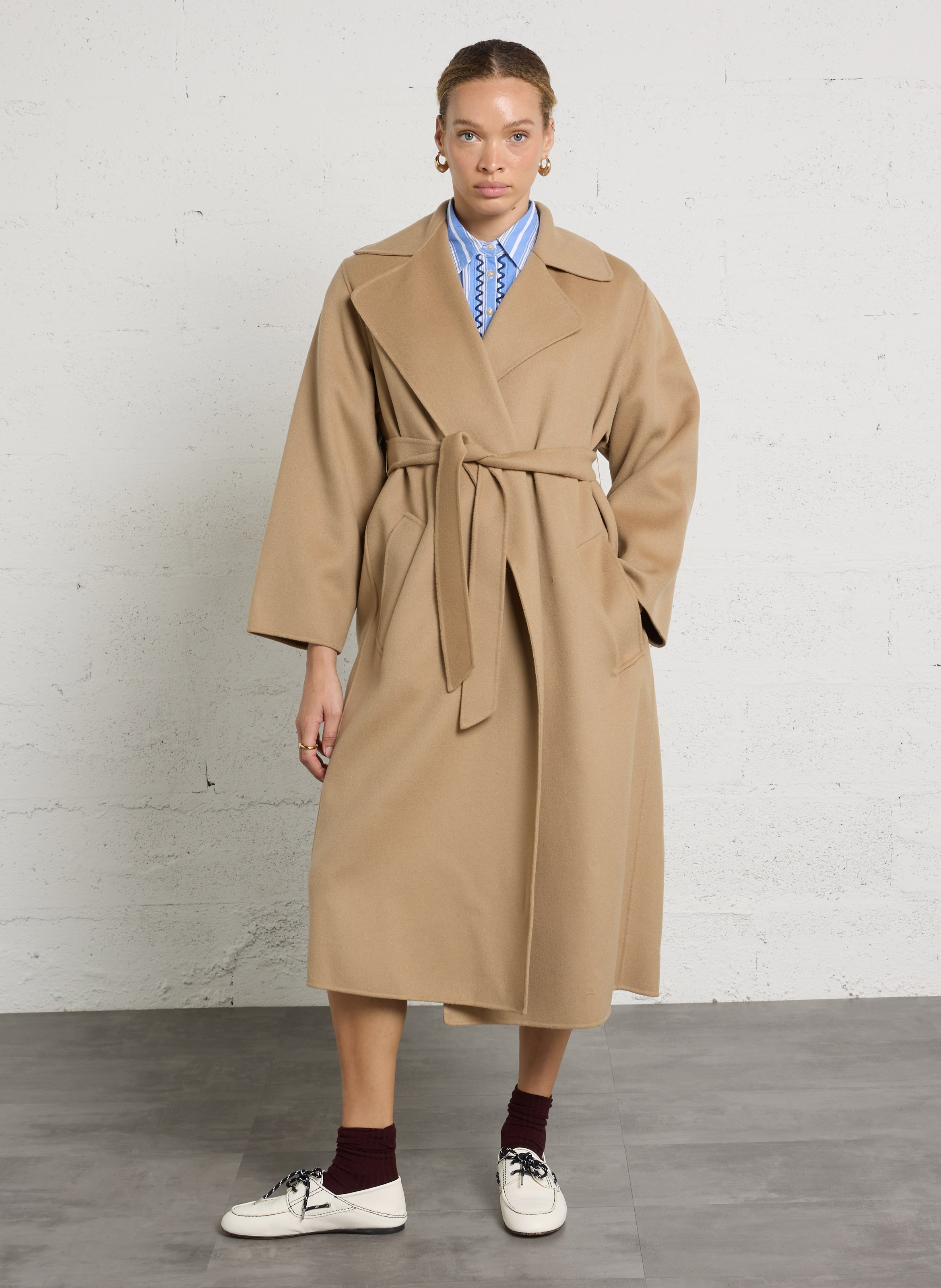 Langer Mantel aus Wollmix mit Gürtel MAX MARA WEEK END Beige