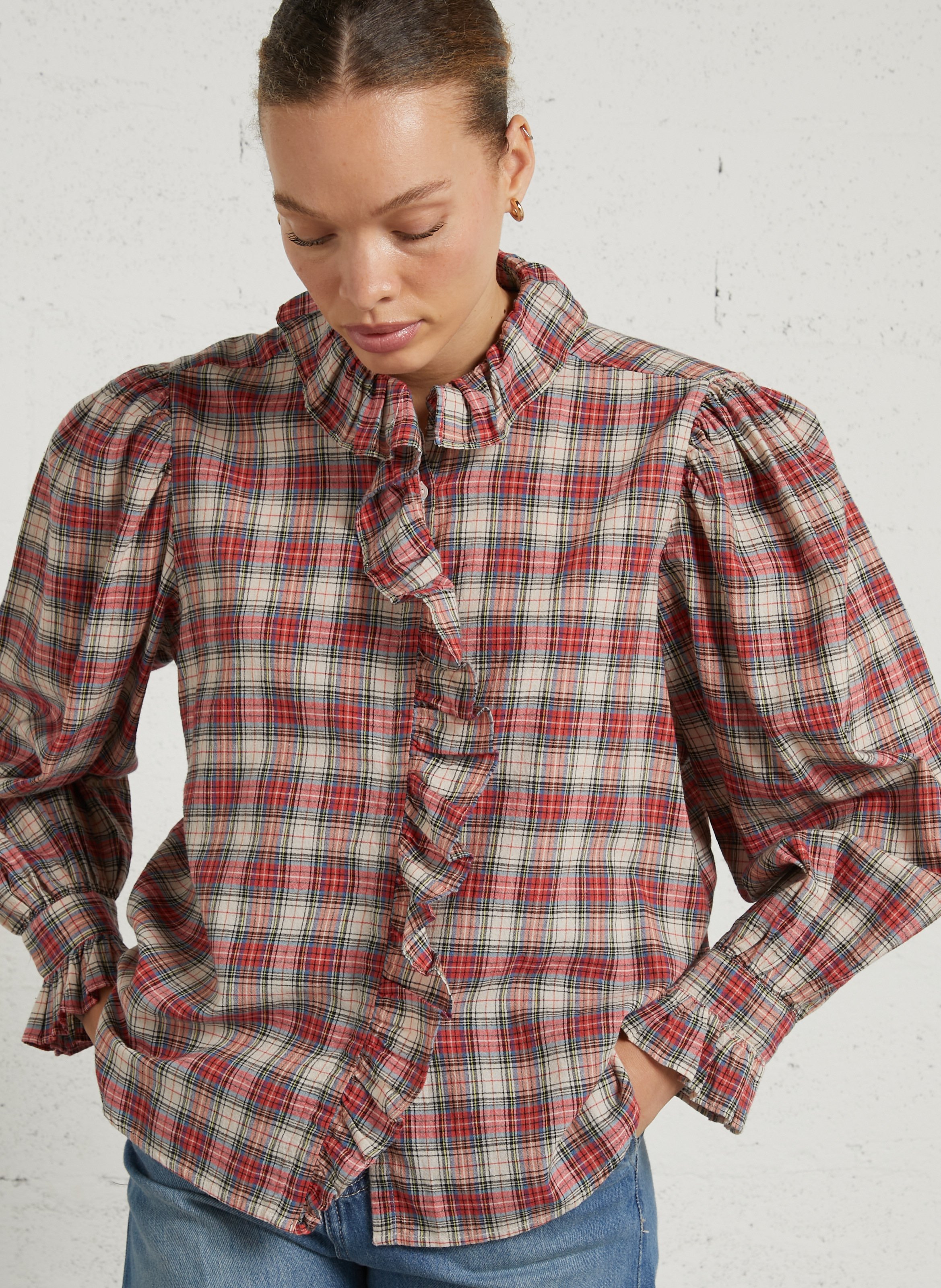 Chemise col rond en coton FEEKA Rouge