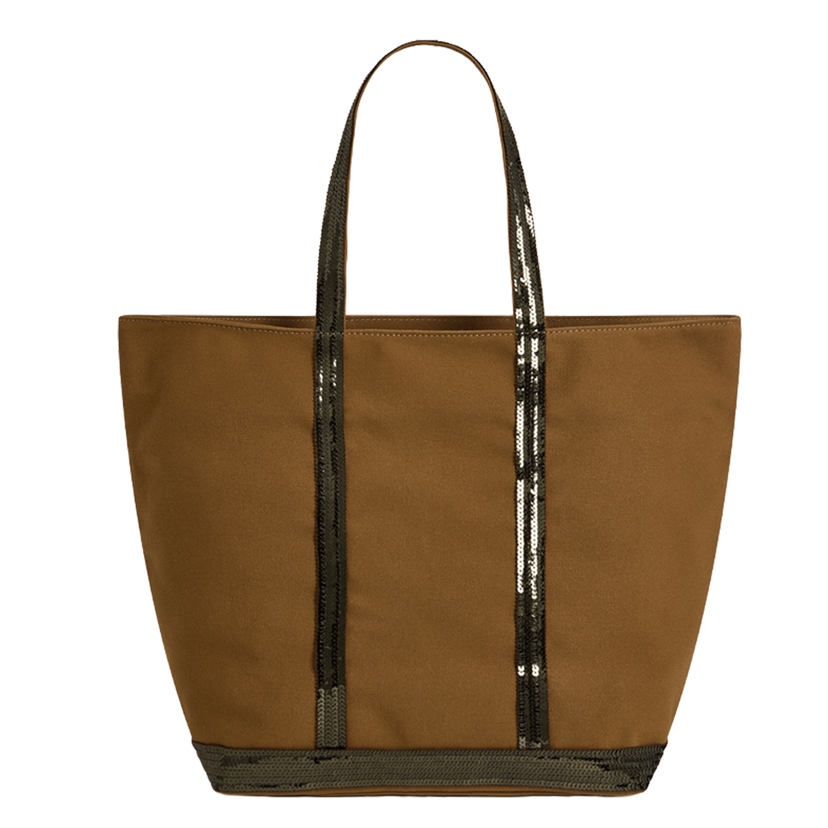Sequined cotton canvas tote bag VANESSA BRUNO Brown