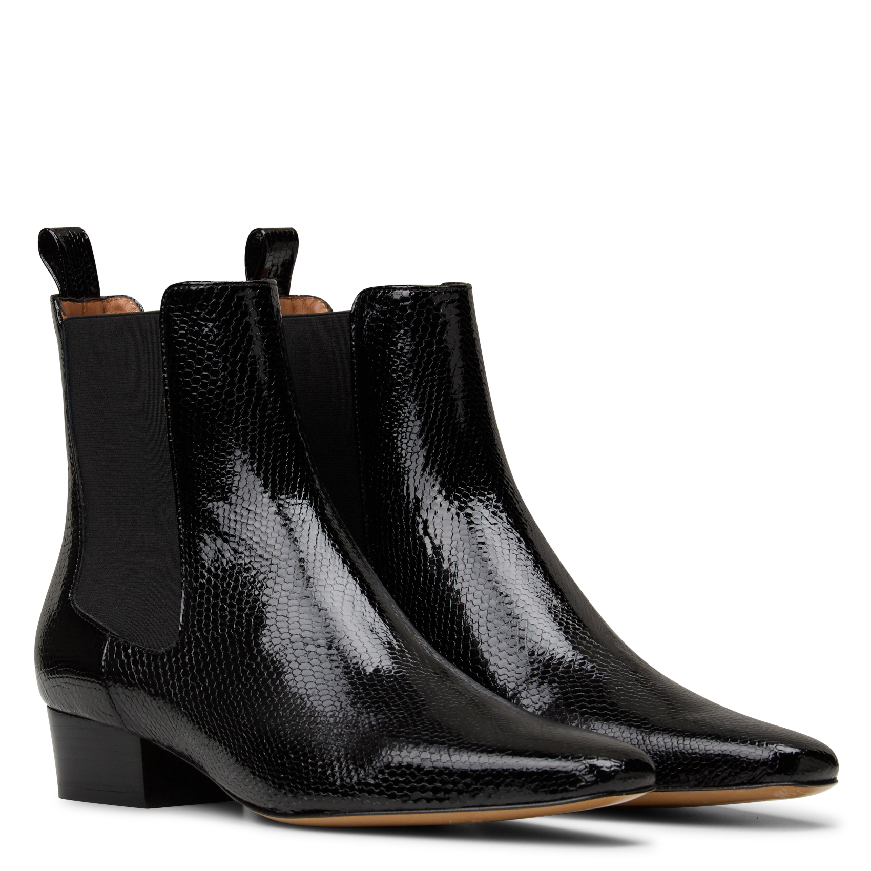 Bottines bout carré en cuir vernis ANTHOLOGY PARIS Zwart