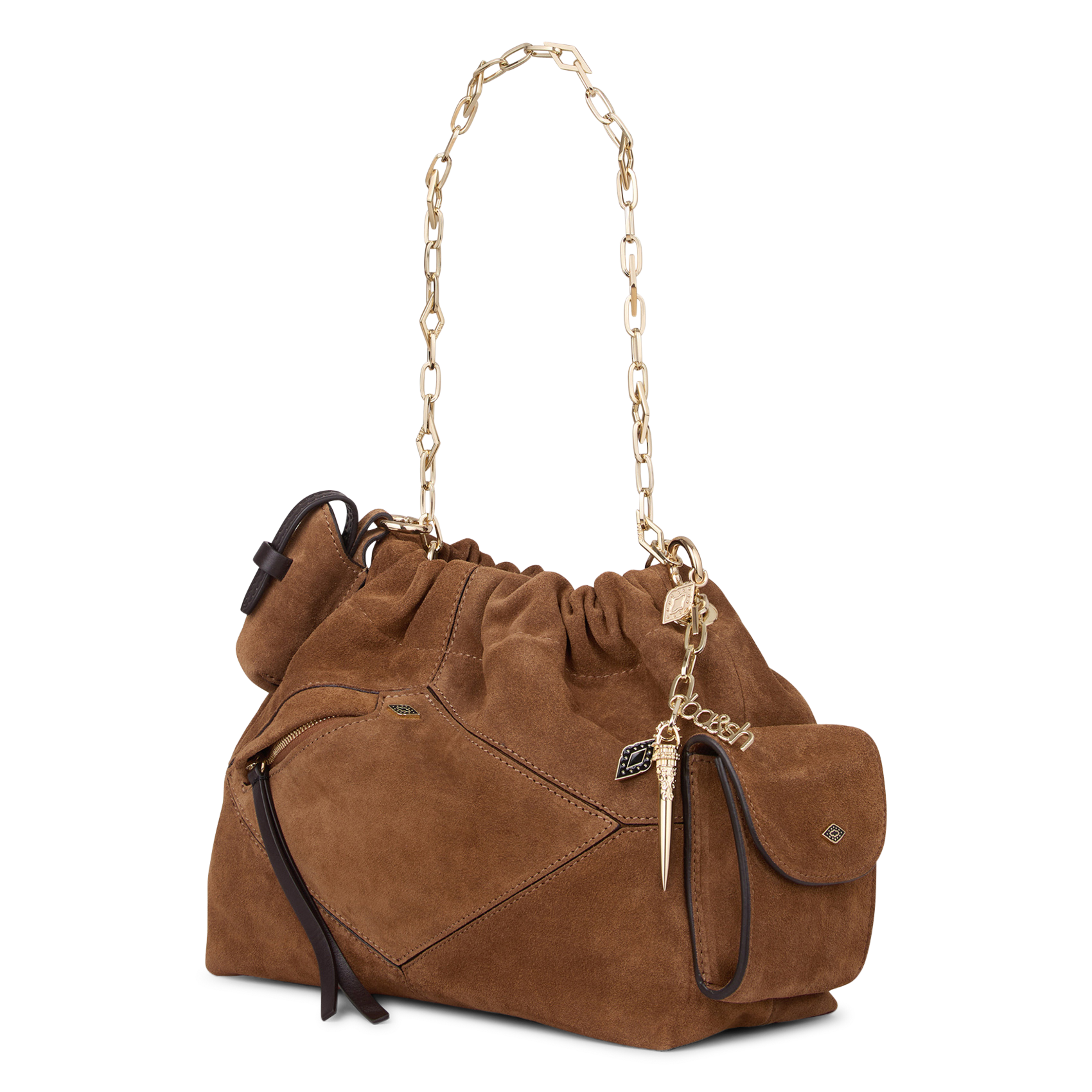 Umhängetasche mit Kettenriemen aus Wildleder-Leder BA&SH Braun