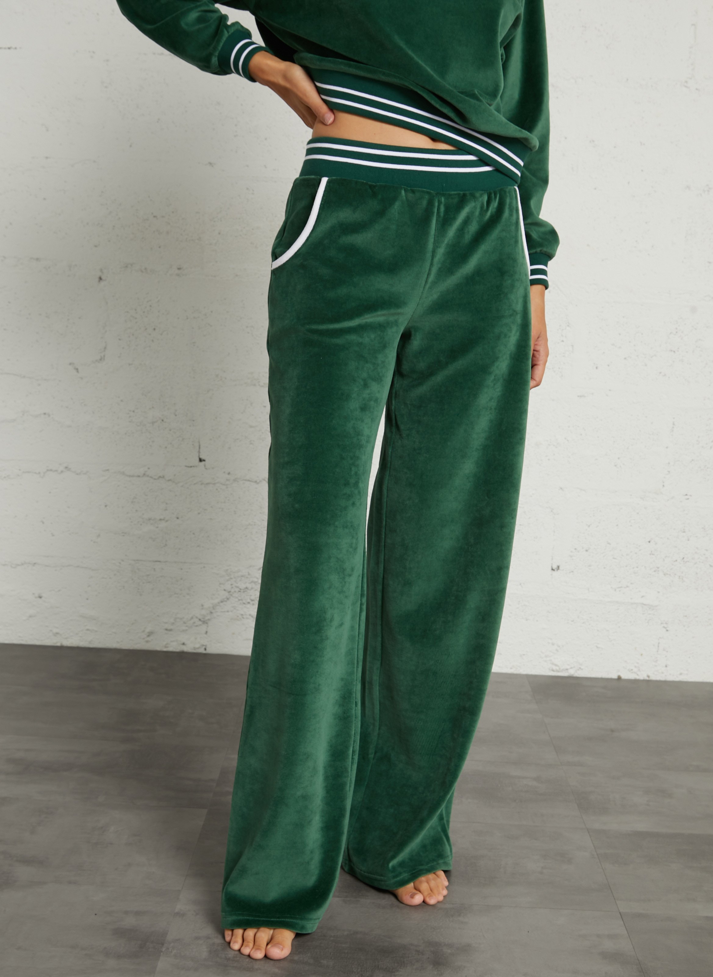 Wide-leg cotton-blend track pants LA NOUVELLE Green