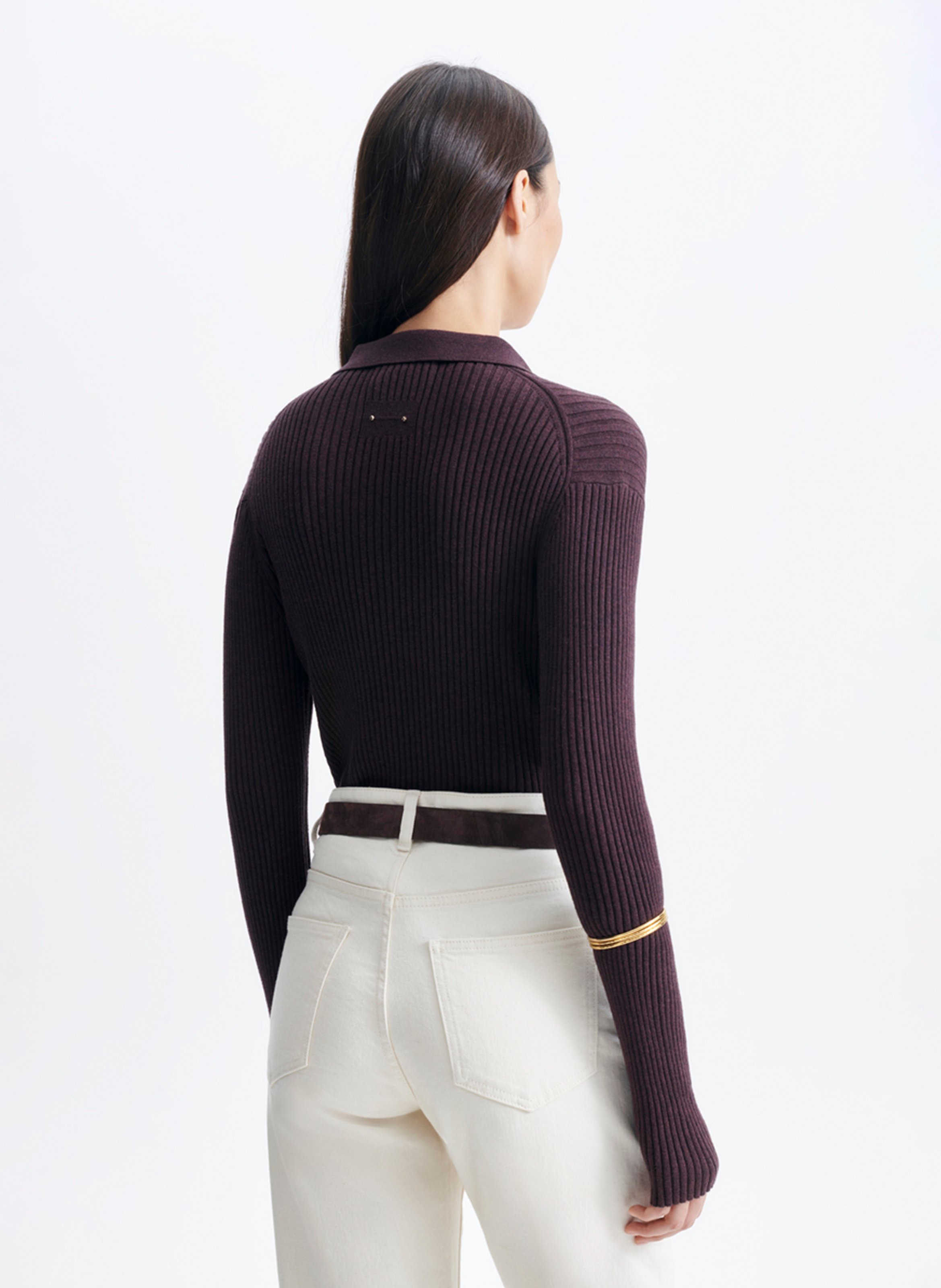 Fitted ribbed knit polo shirt VANESSA BRUNO Brown