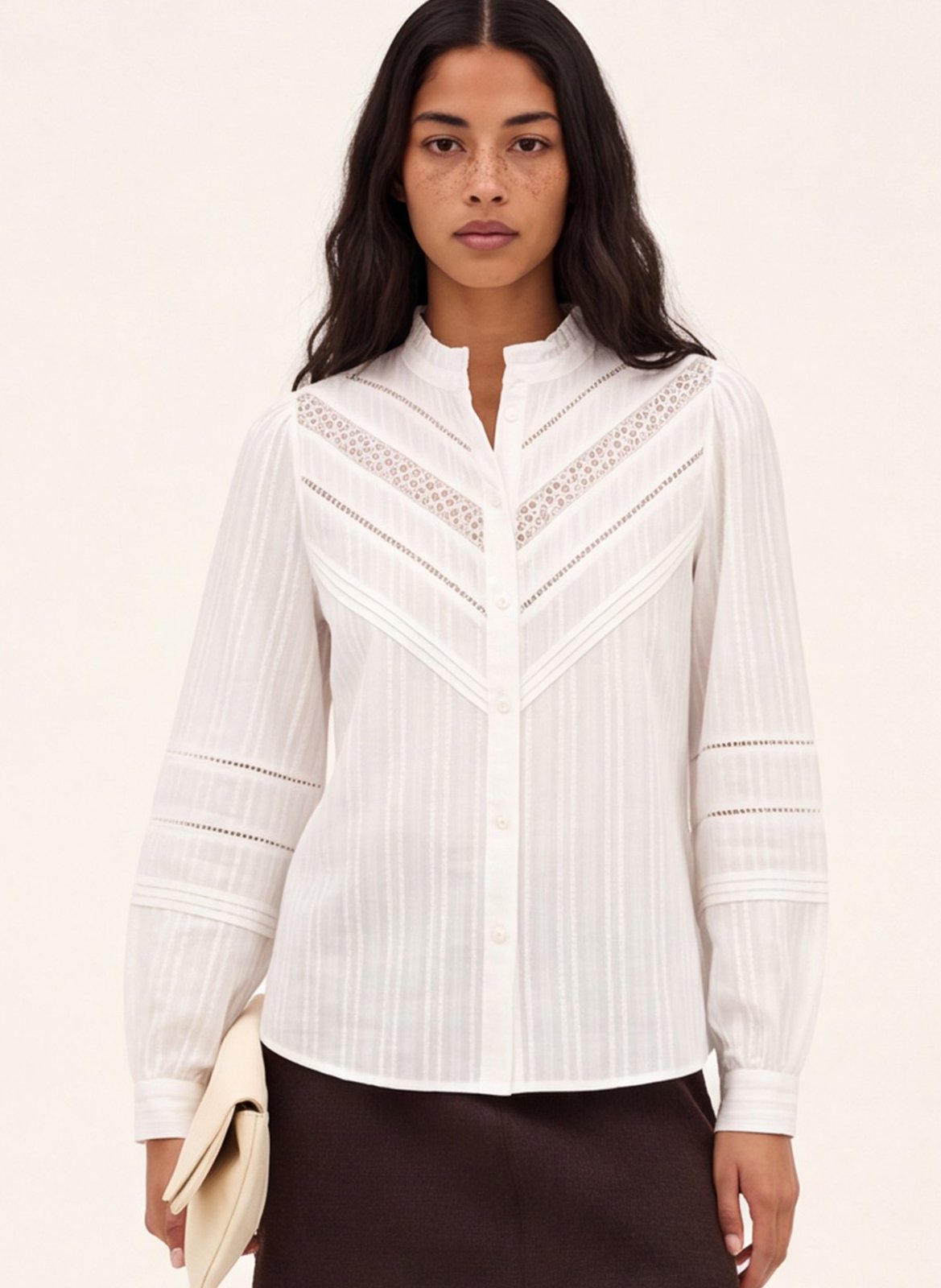 Straight-cut cotton blouse with a round neckline and lace detailing KOOKAI White