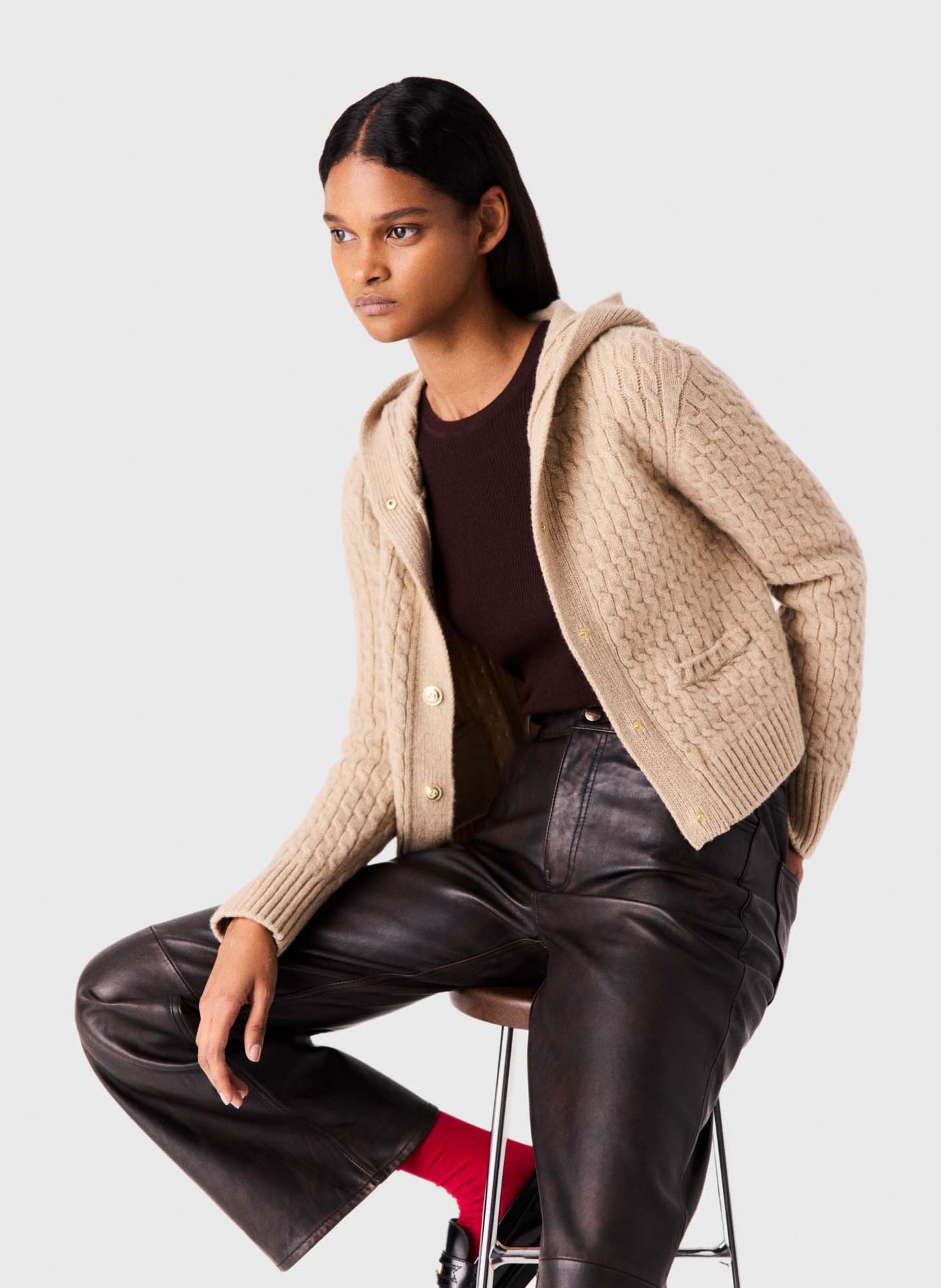 Wool hooded cardigan MAJE Beige