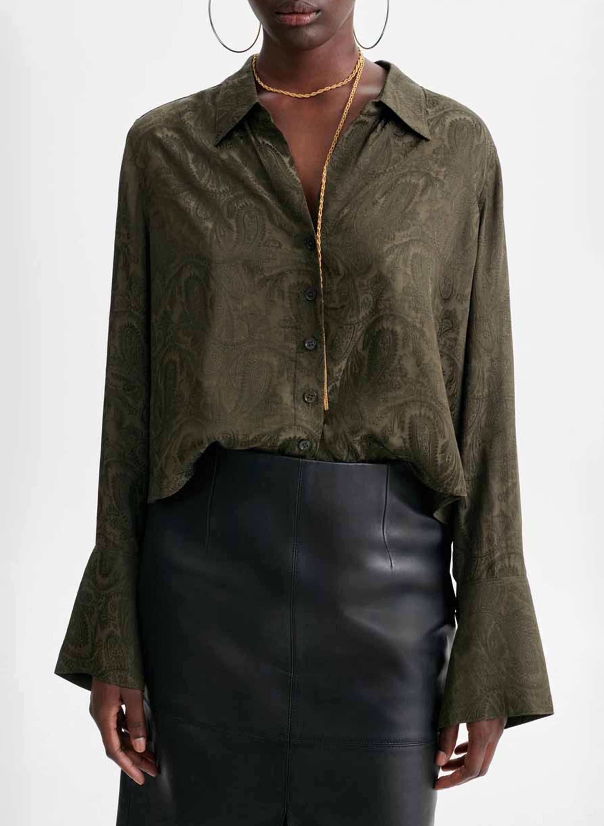 Chemise col classique à motif jacquard VANESSA BRUNO Kaki