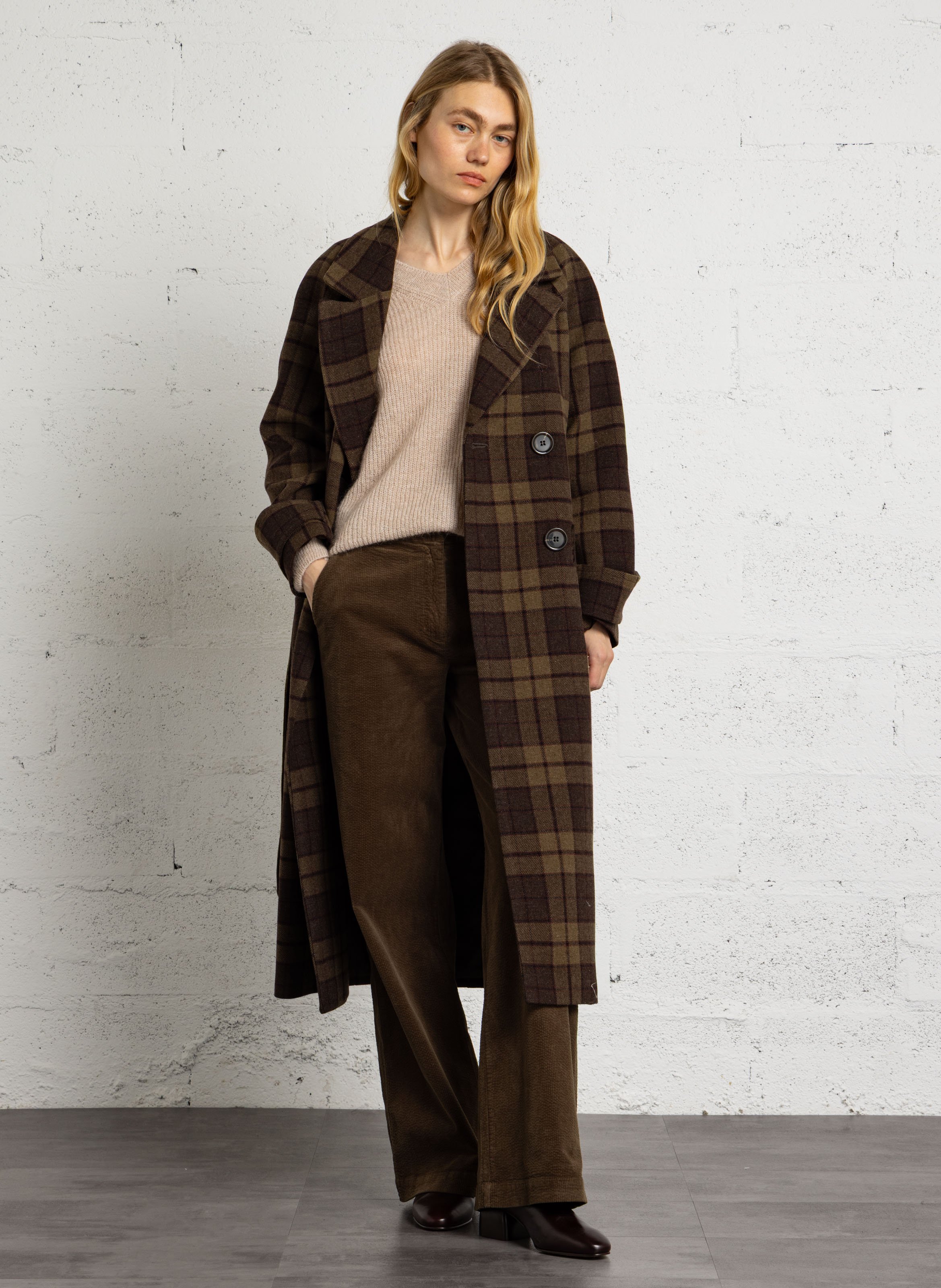 Manteau long ceinturé en laine mélangée MAISON 123 Vert