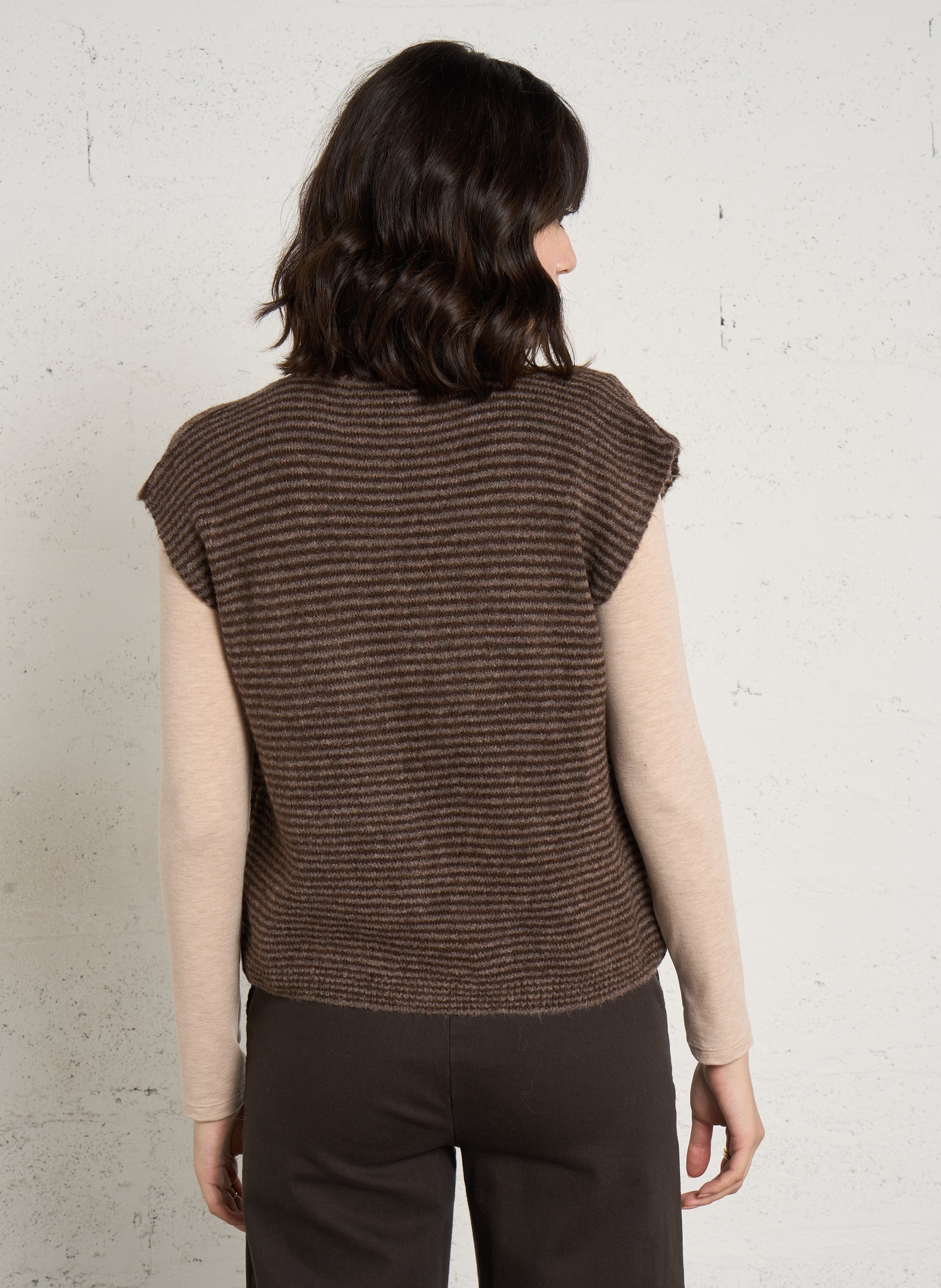 Striped sleeveless tie-neck cardigan PLEASE Brown