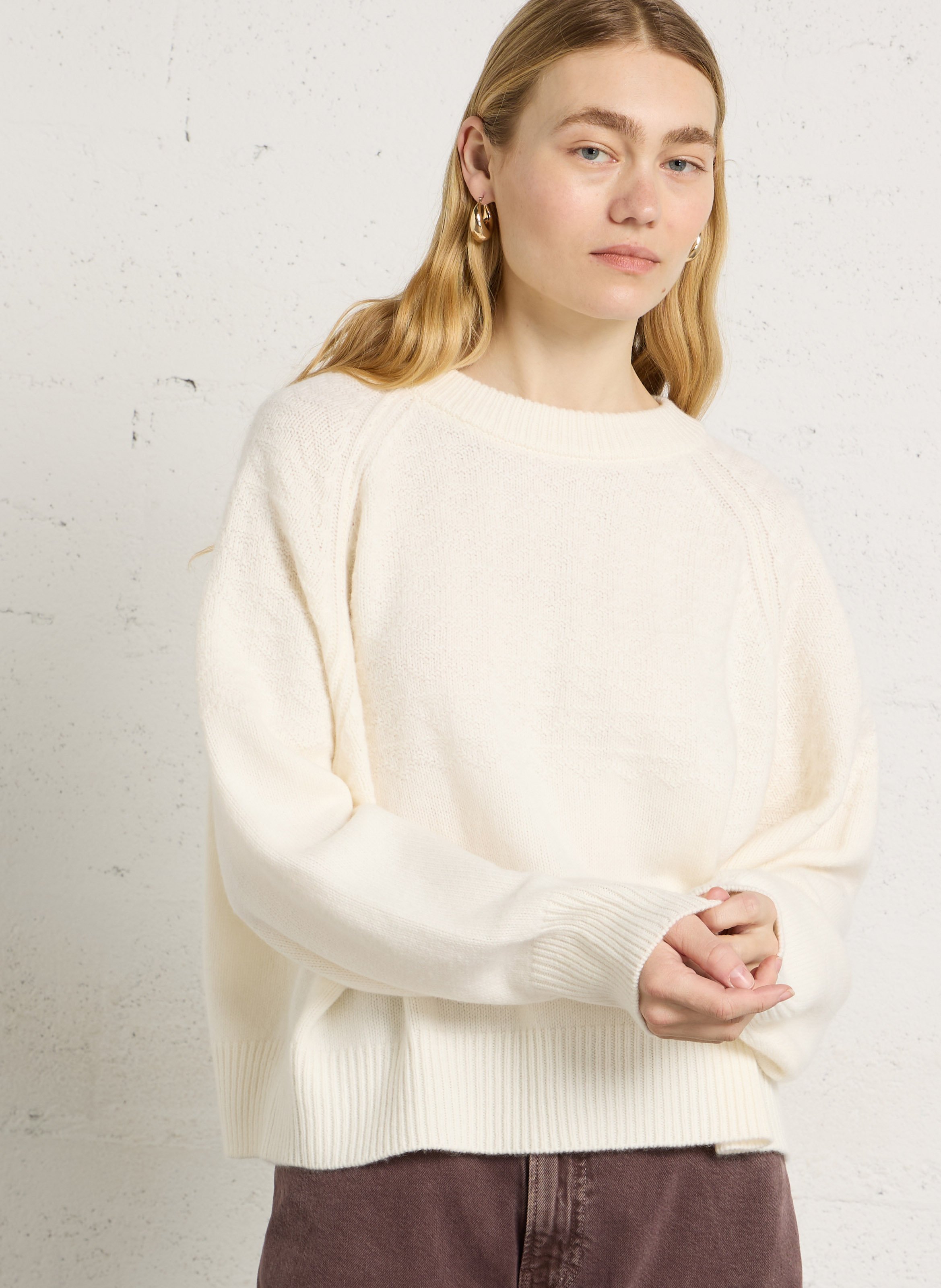 Loose-fit round-neck wool jumper IKKS White