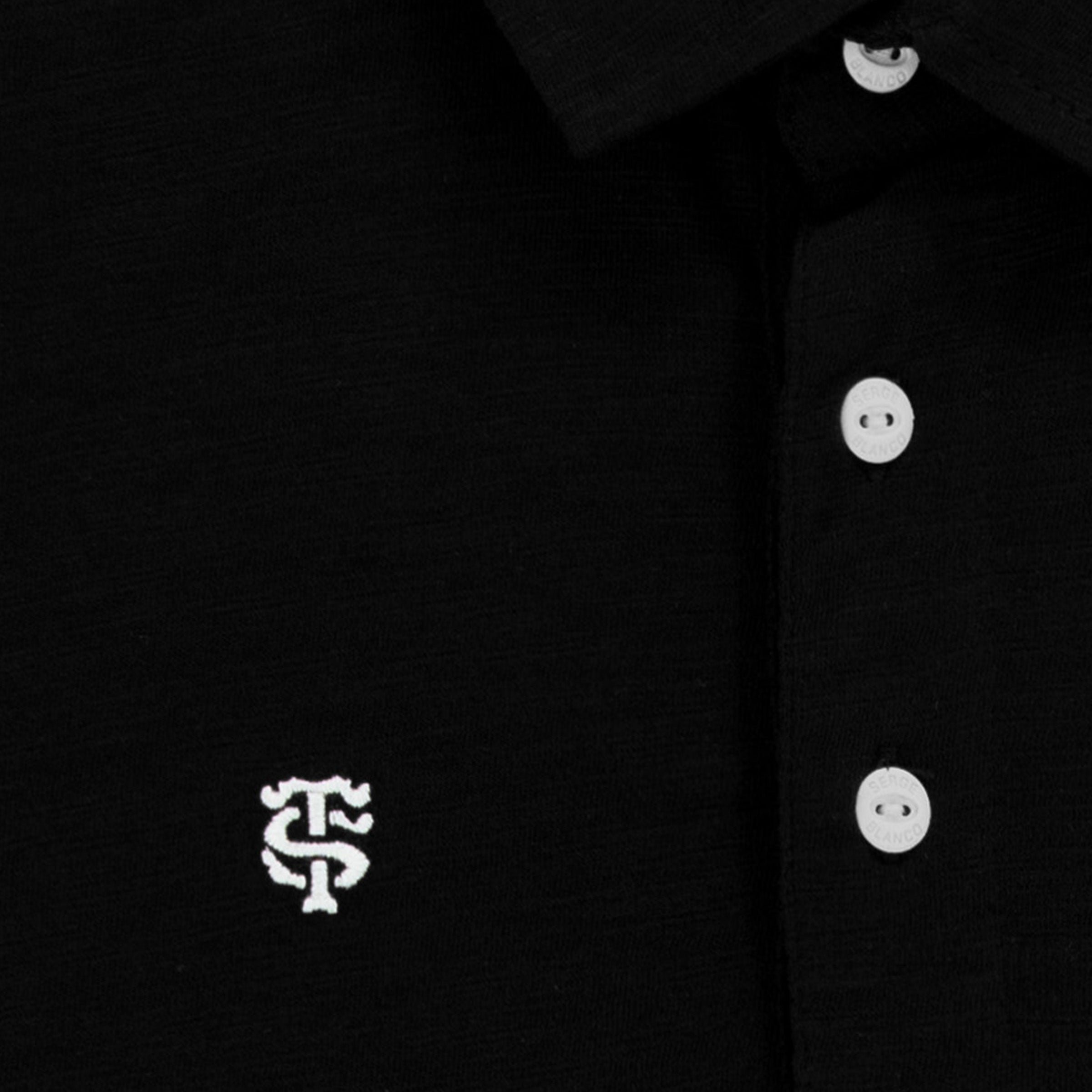 Men’s long-sleeved rugby polo shirt, 100% cotton SERGE BLANCO Black