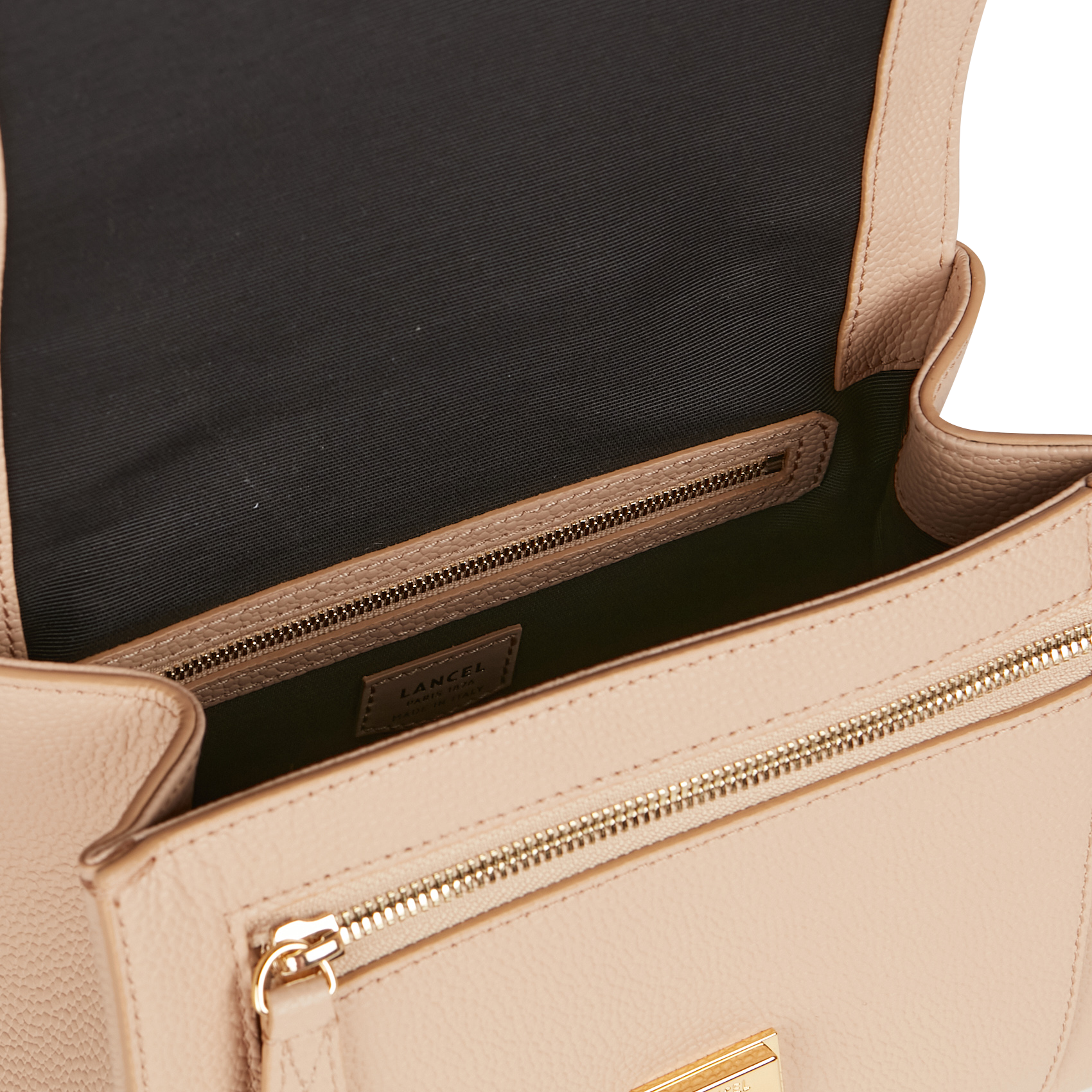 Sac à rabat en cuir grainé LANCEL Beige