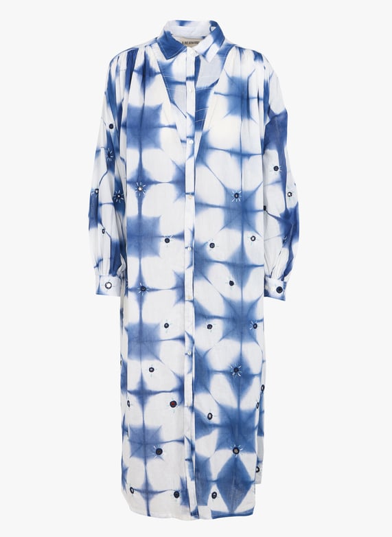 Midi shirt collar tie and dye cotton dress Blue V de vinster - Women | Place des Tendances Midi shirt collar tie and dye cotton dress Blue V de vinster - Women | Place des Tendances