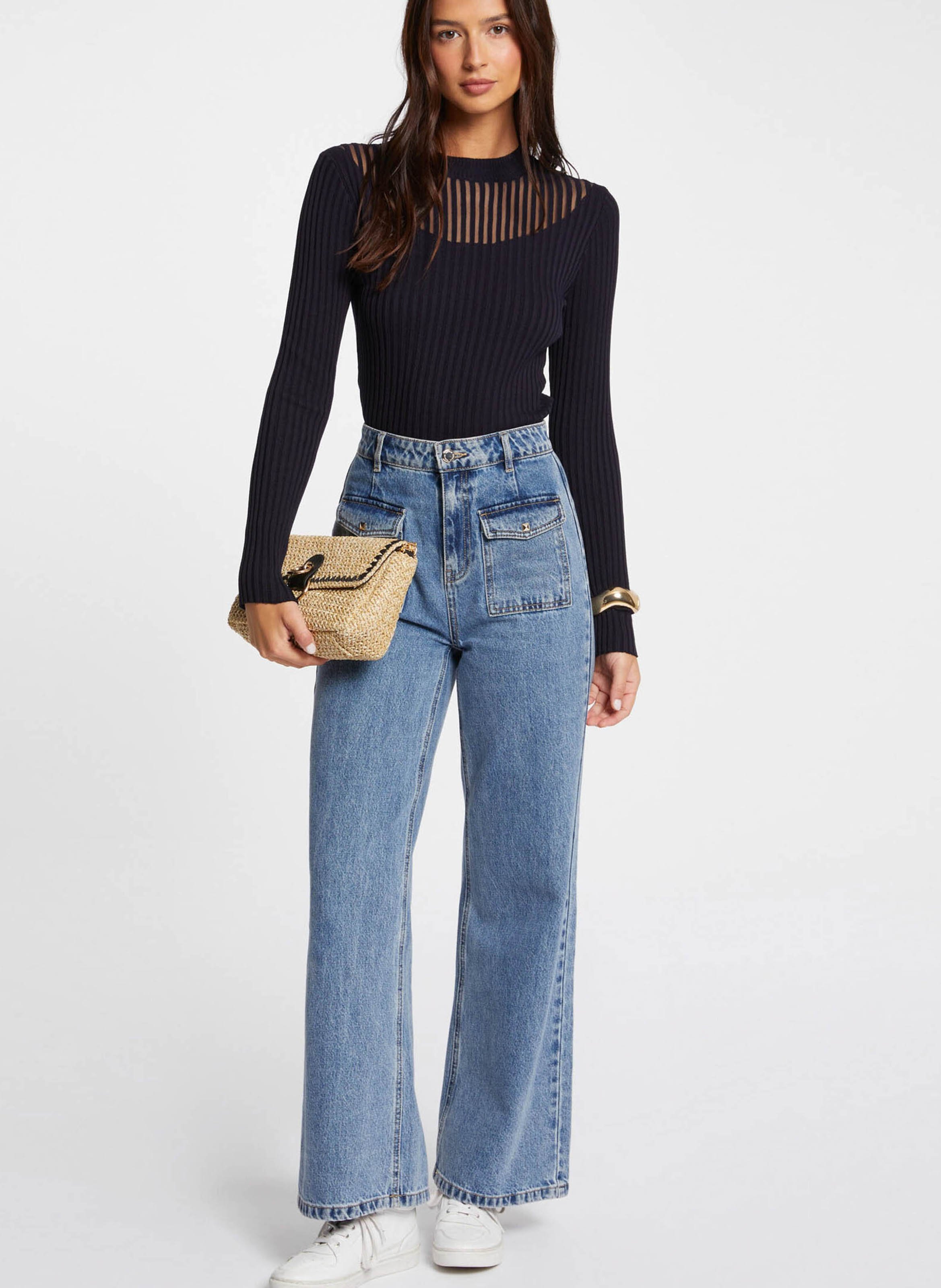 Pull col montant ajusté en maille côtelée MORGAN Bleu