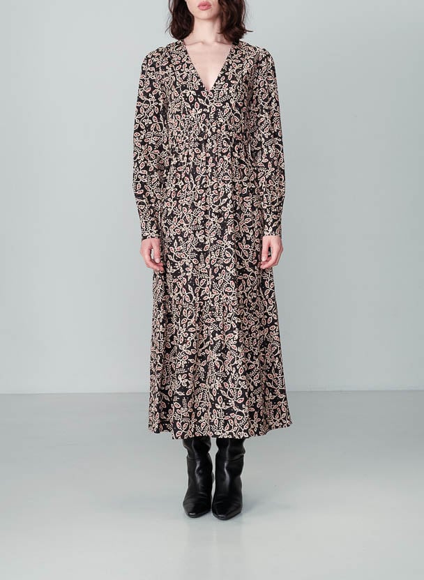 Robe longue décolleté V imprimée GRACE ET MILA Noir
