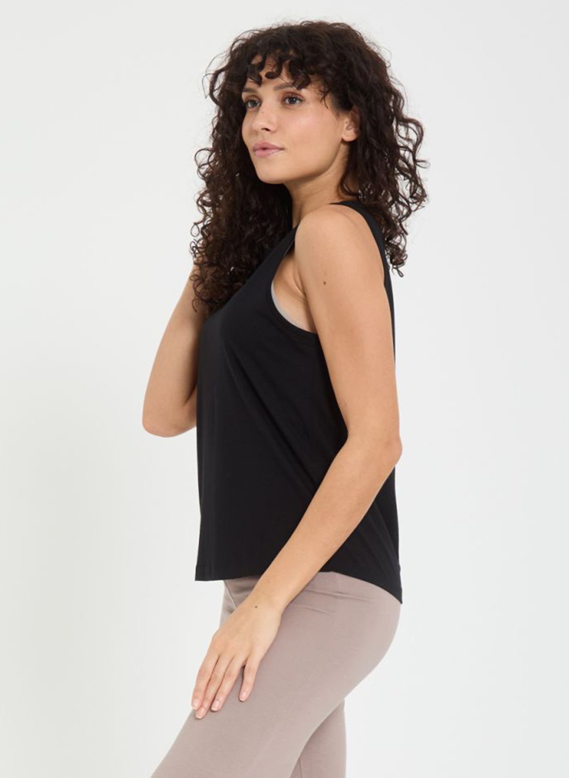 Cotton-blend tank top with round neck YOGA SEARCHER Black