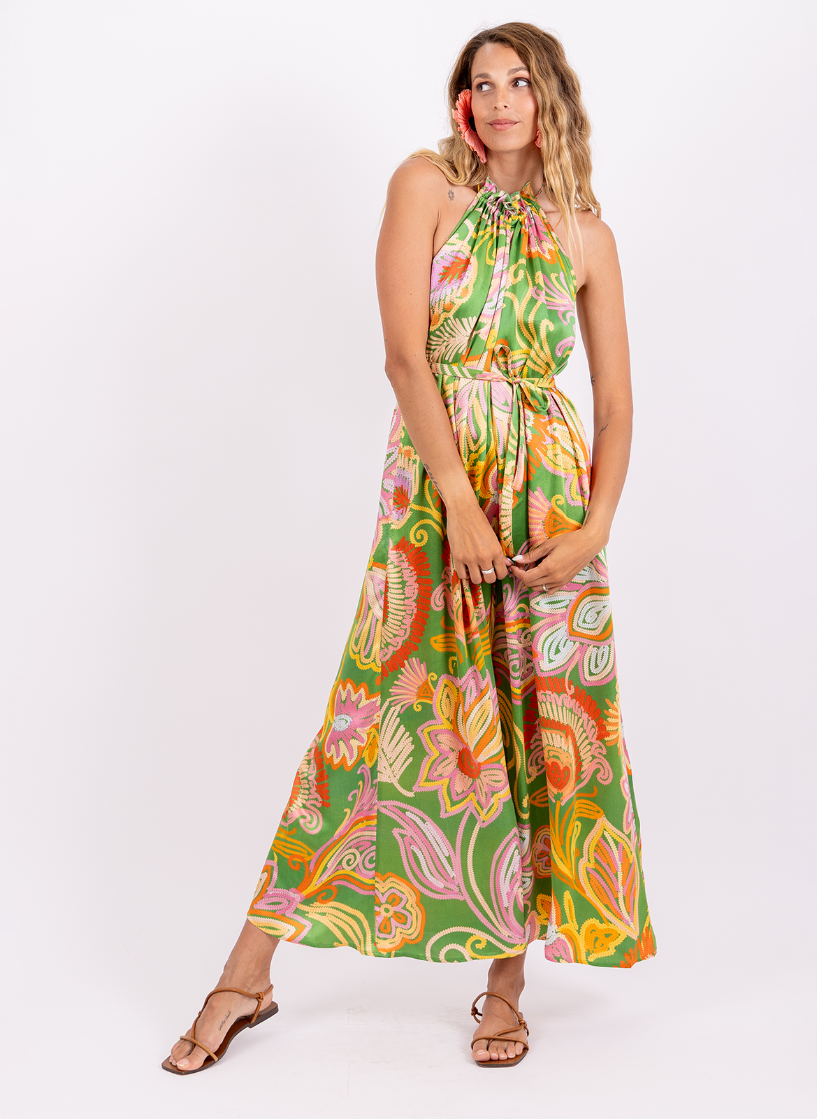 Combinaison large sans manches imprimée SUNDRESS Vert