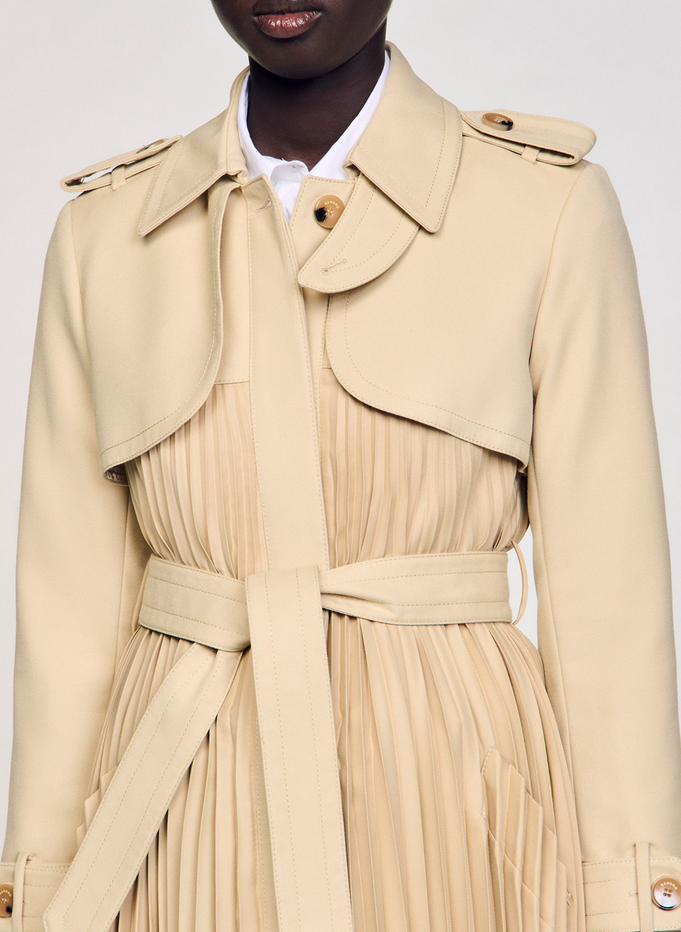 Trench midi plissé SANDRO Beige
