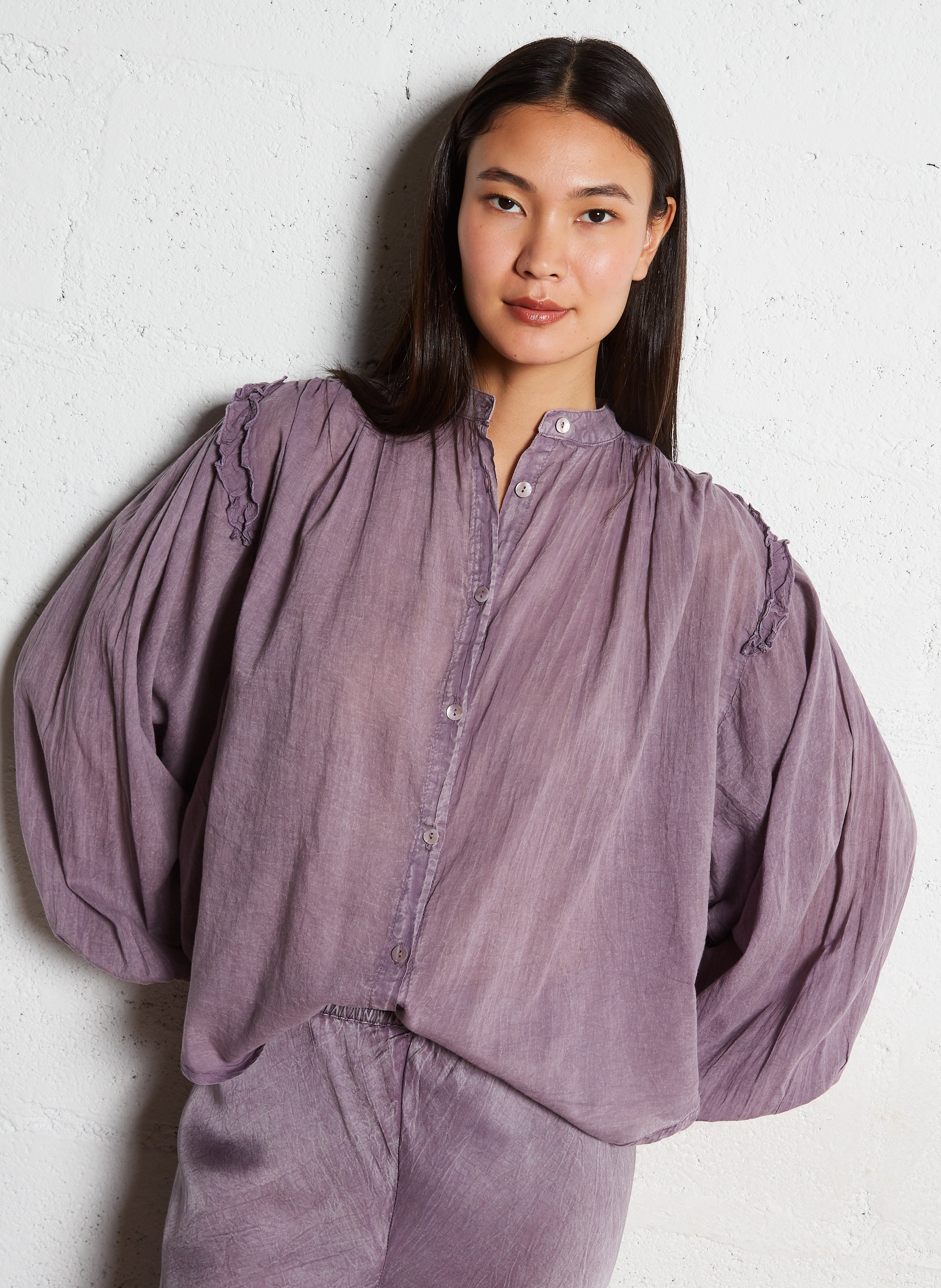 Buttoned round-neck blouse MES DEMOISELLES Purple