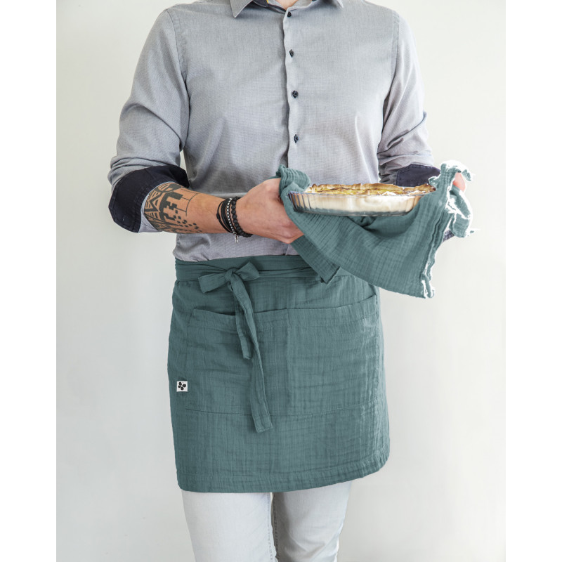 Chef apron in cotton gauze Blue