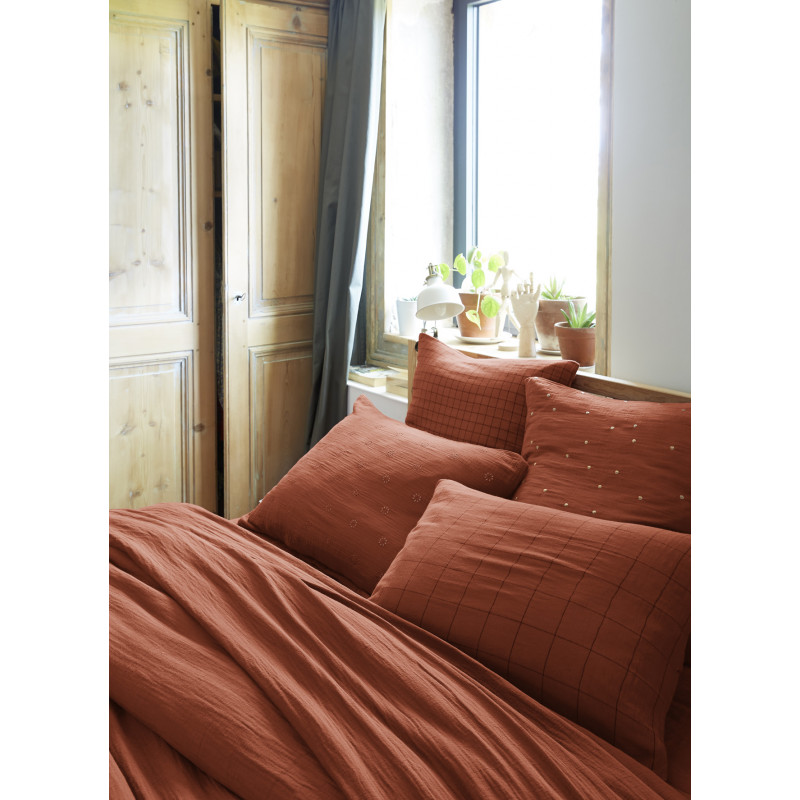 Cotton percale pillow case L'EFFET PAPILLON Red