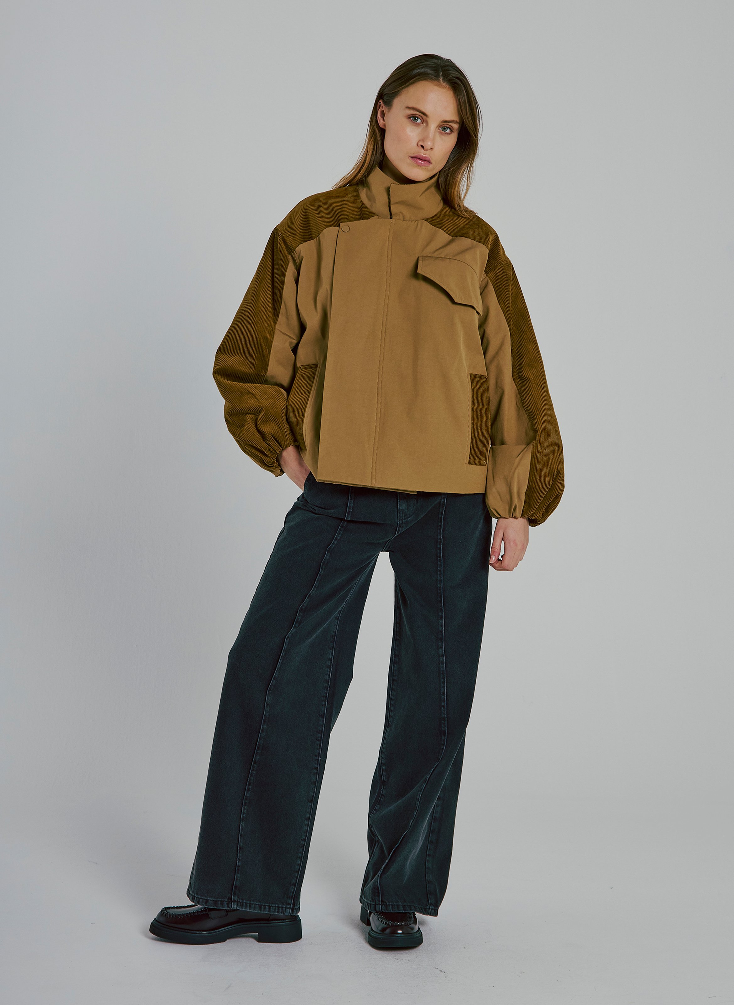 Blouson col montant en coton mélangé NORR Vert