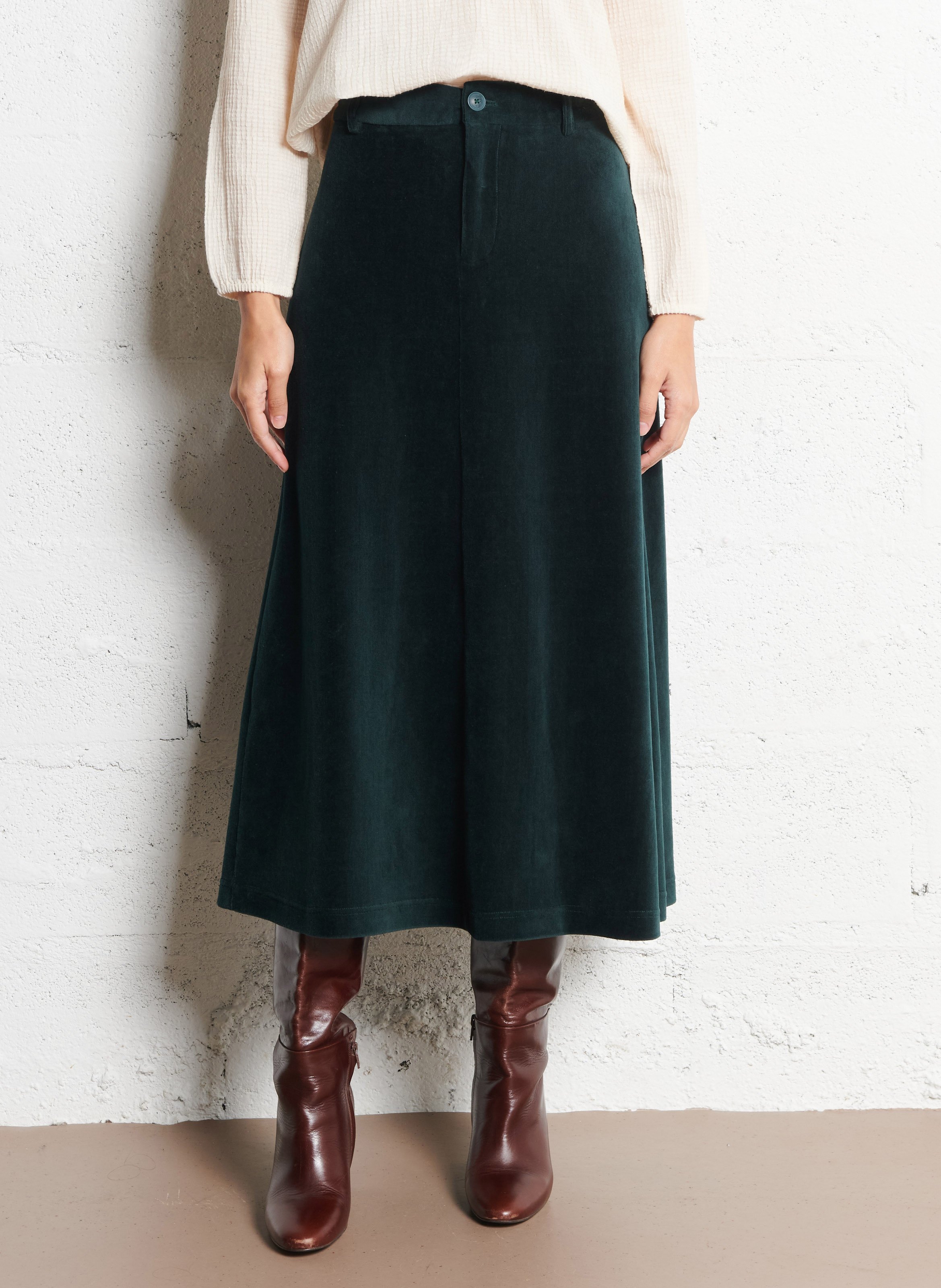 Jupe évasée en velours côtelé NICE THINGS Vert