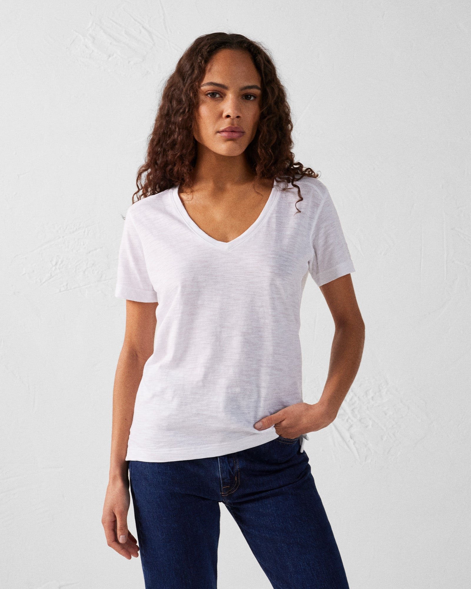 Women's V-neck cotton T-shirt Sonia JOTT White