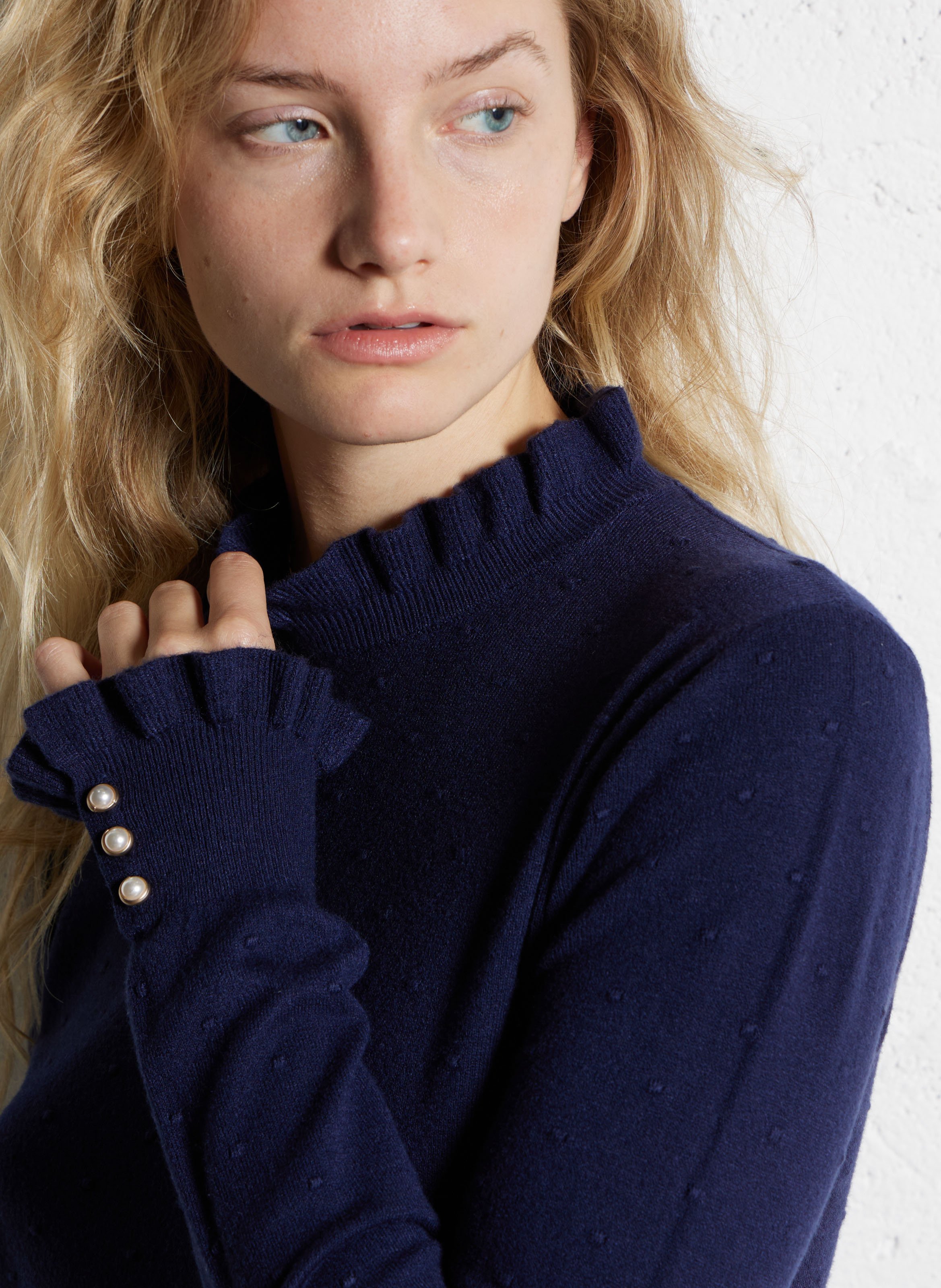 Pull col rond jacquard à volants LA PETITE ETOILE Bleu