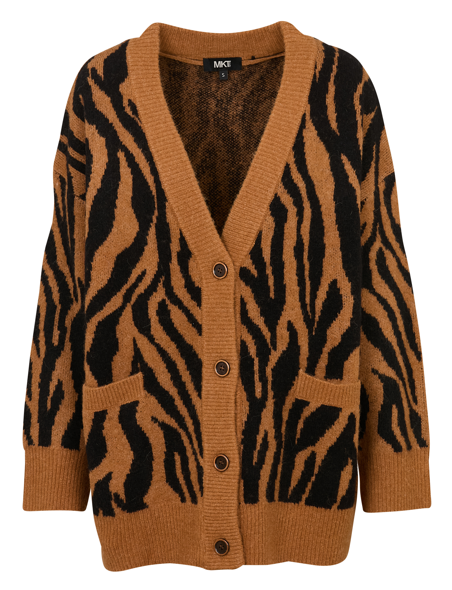 Oversized V-neck zebra print vest MKT Brown