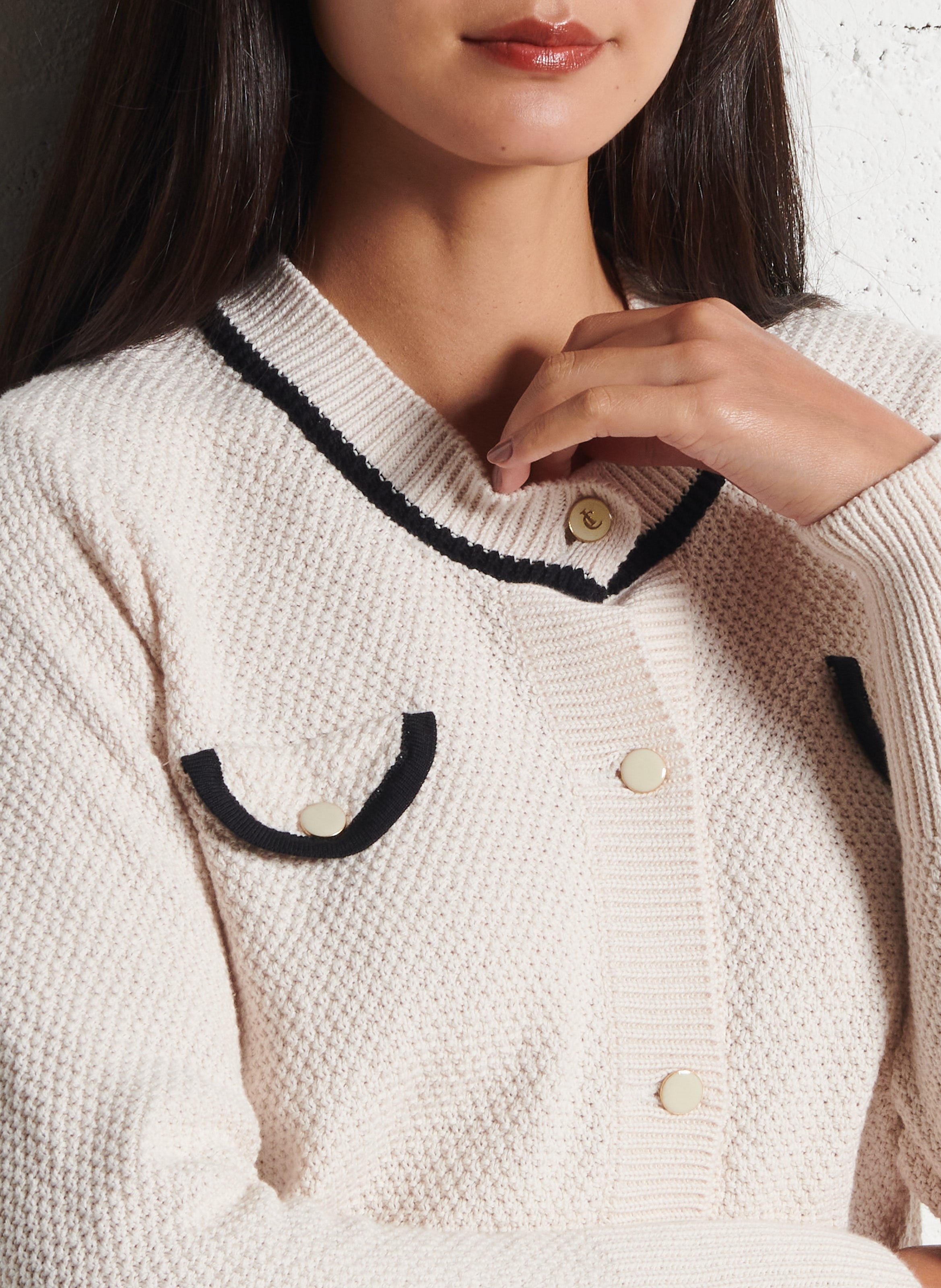 Cardigan con bottoni in maglia fantasia I CODE Bianco