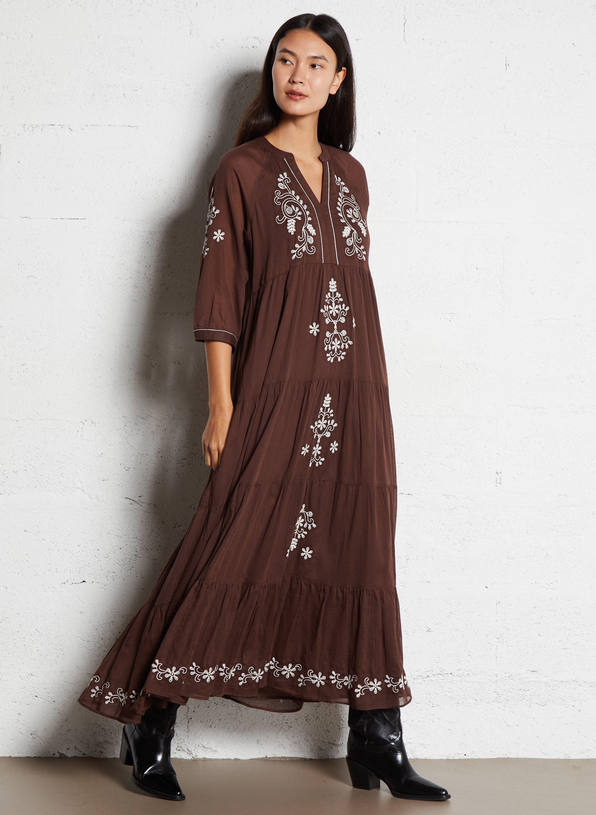 Robe longue ample à motifs brodés SUD EXPRESS